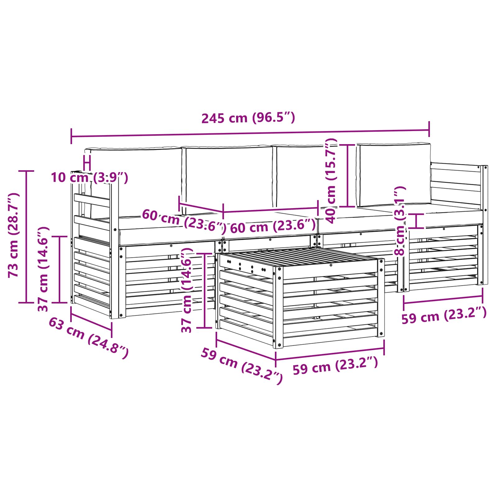 Outdoor-Sofagarnitur 5 pcs Natur und Creme Massivholz Akazie