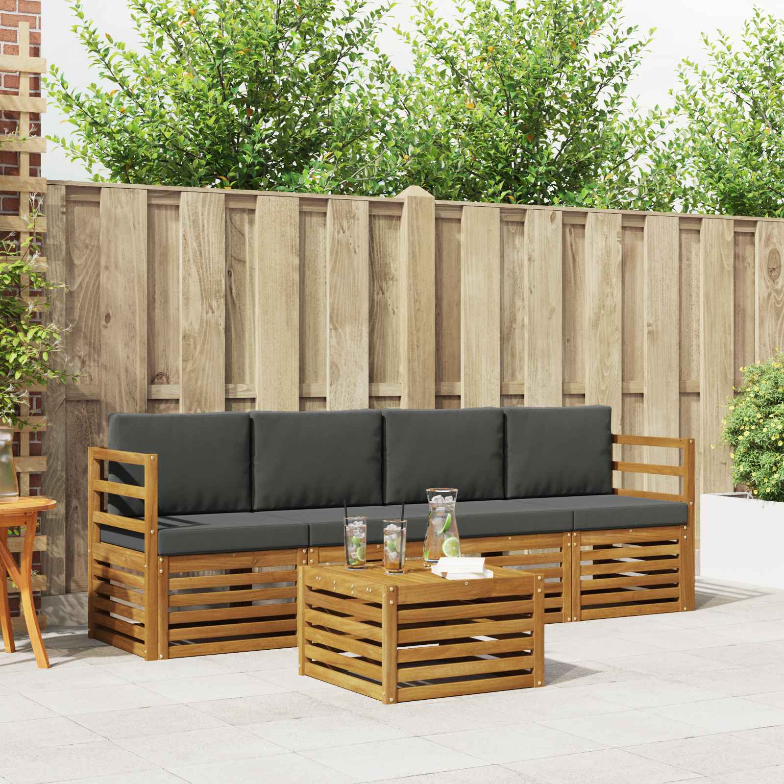 Outdoor-Sofagarnitur mit Kissen 5 pcs Natur und Anthrazit