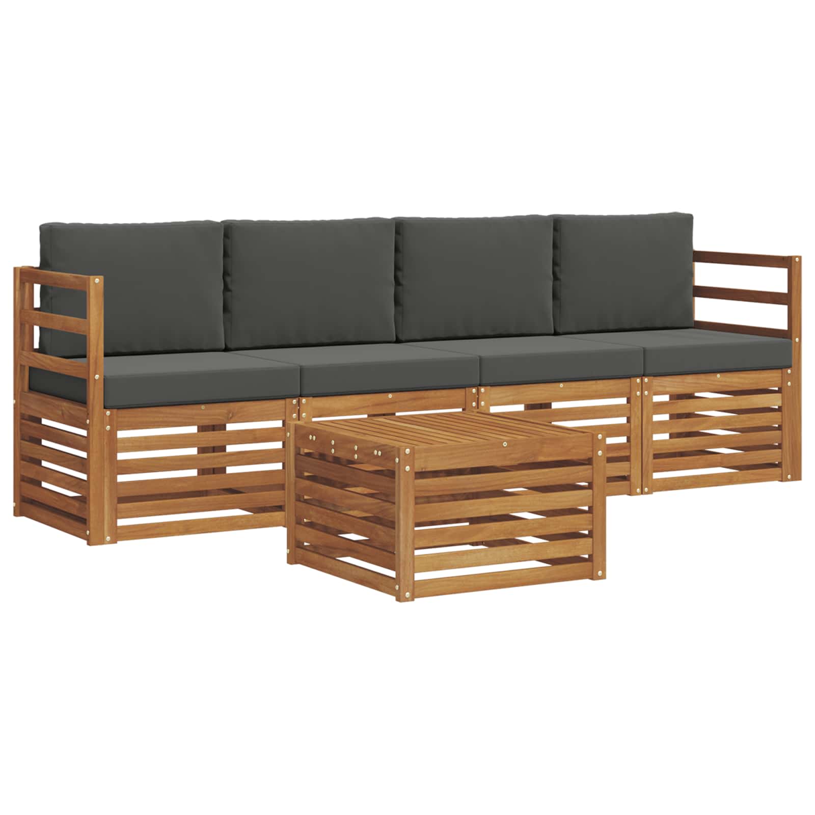 Outdoor-Sofagarnitur mit Kissen 5 pcs Natur und Anthrazit