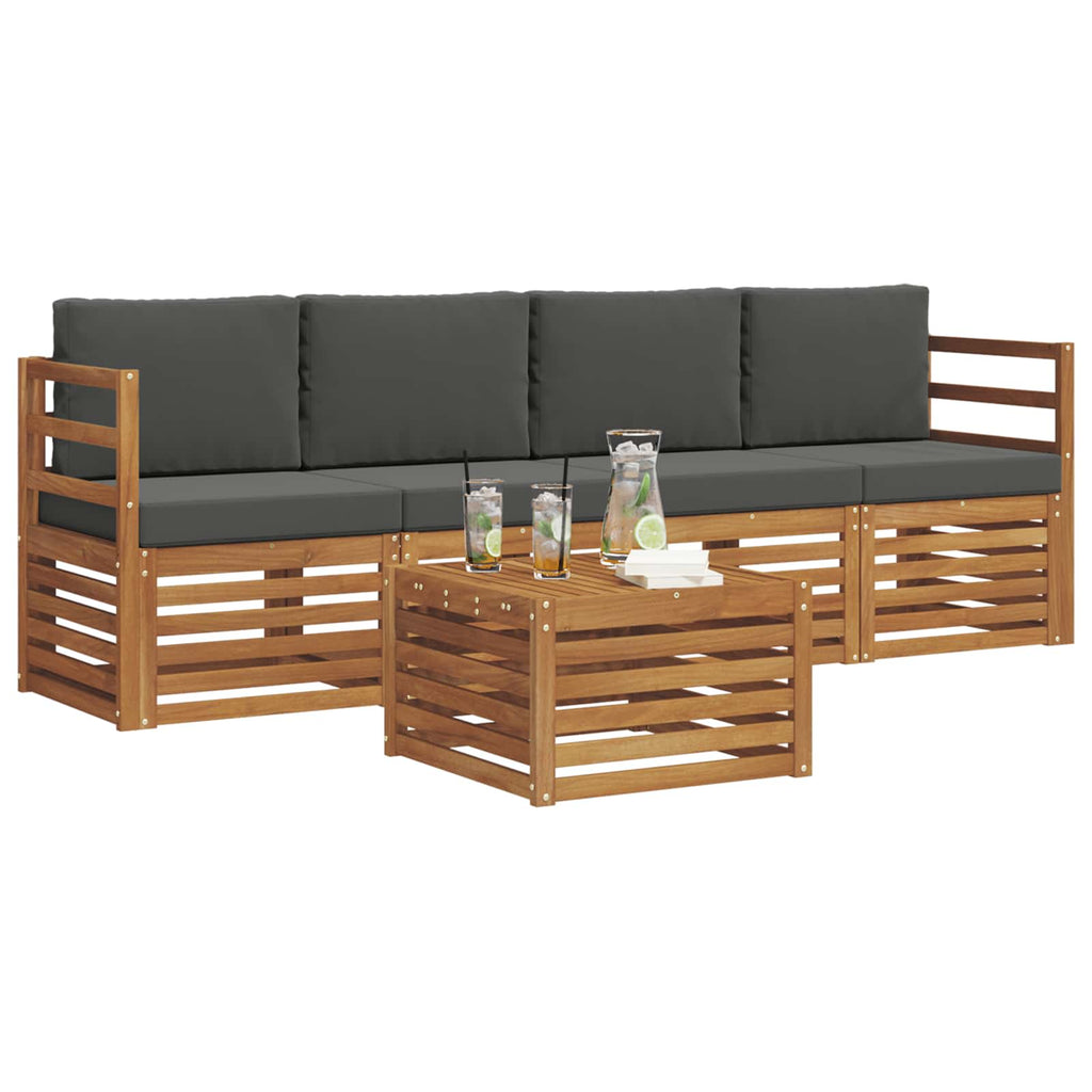 Outdoor-Sofagarnitur mit Kissen 5 pcs Natur und Anthrazit