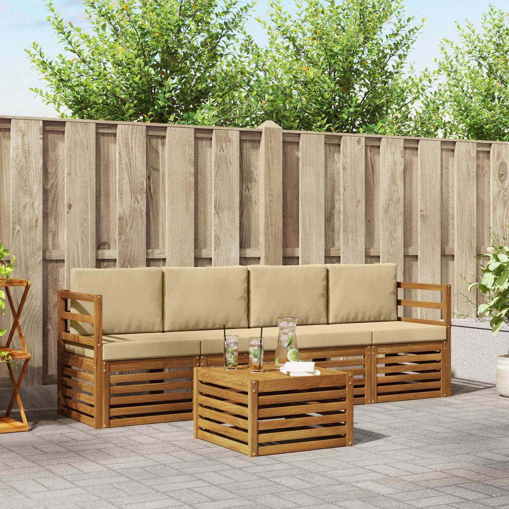 Outdoor-Sofagarnitur 5 pcs Natur und Beige Massivholz Akazie