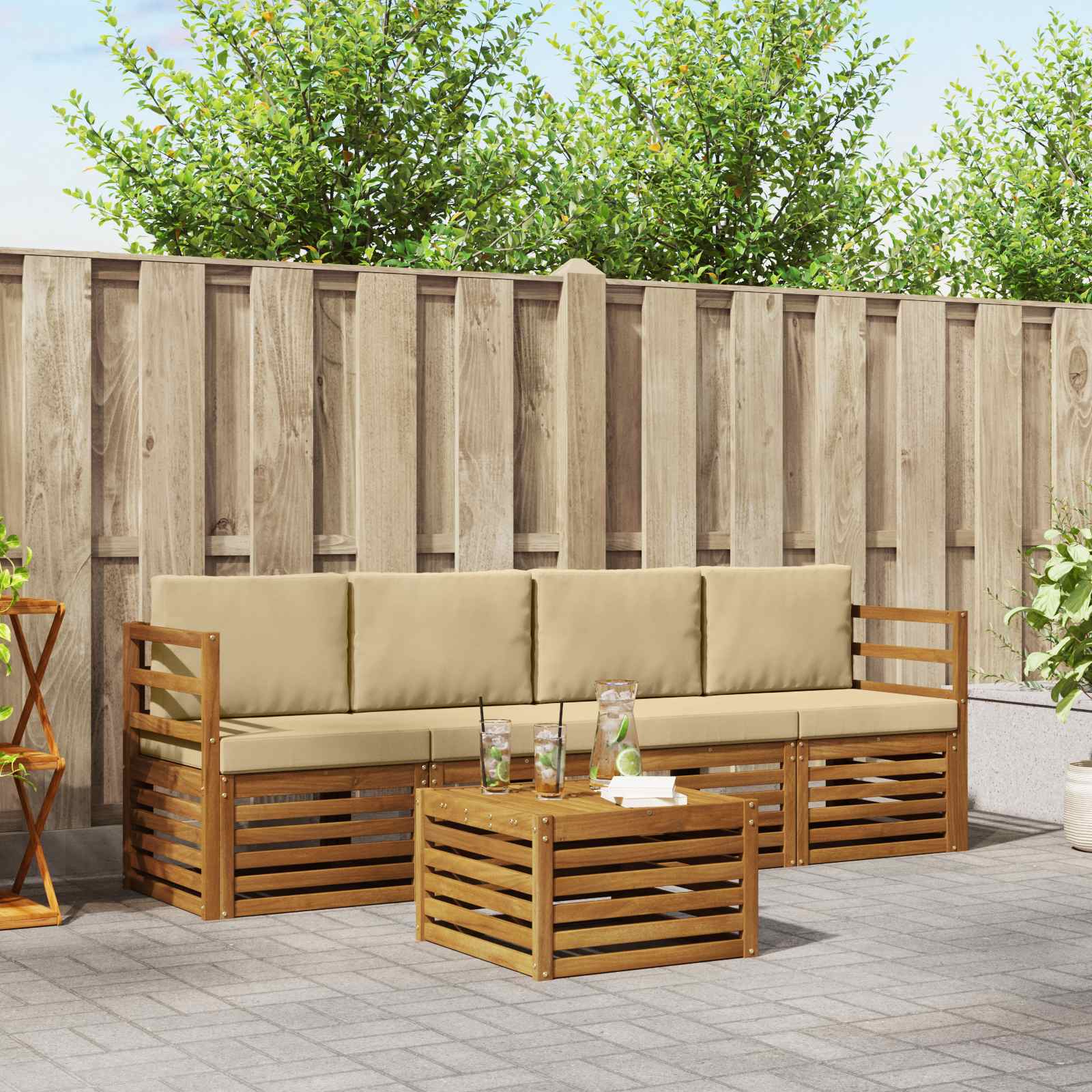 Outdoor-Sofagarnitur 5 pcs Natur und Beige Massivholz Akazie