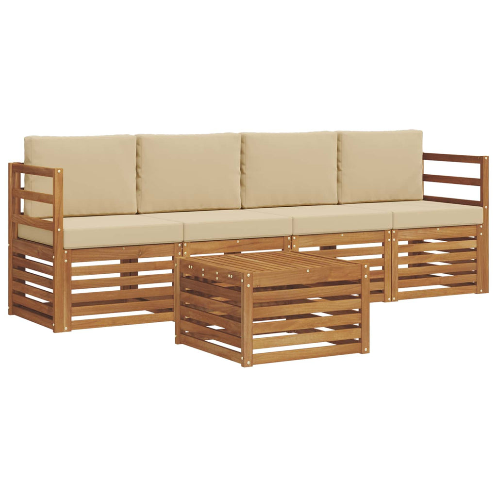 Outdoor-Sofagarnitur 5 pcs Natur und Beige Massivholz Akazie