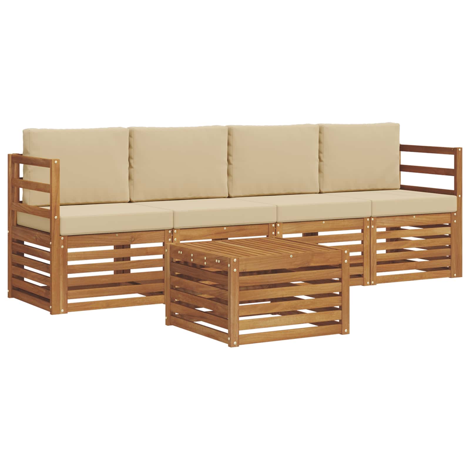 Outdoor-Sofagarnitur 5 pcs Natur und Beige Massivholz Akazie