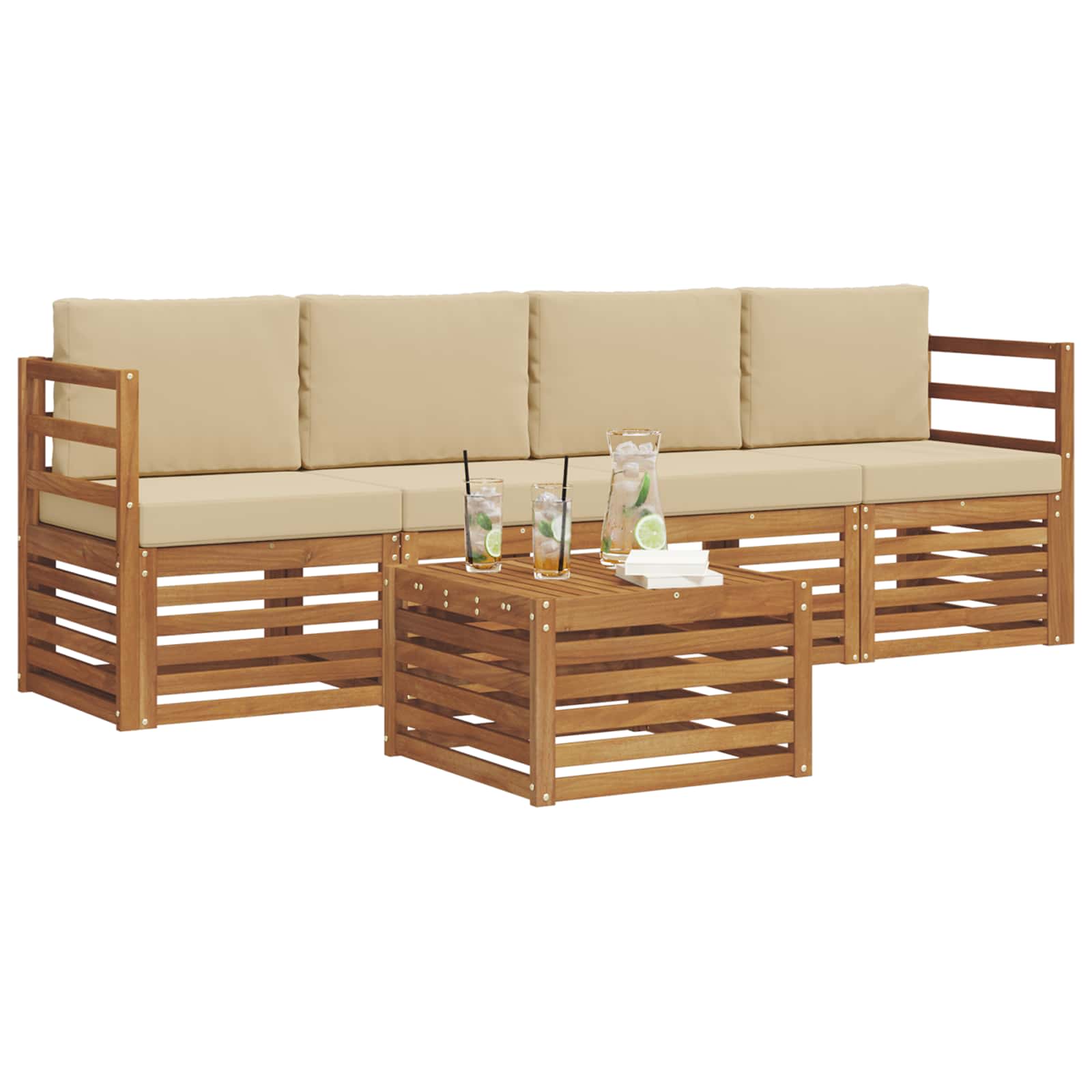 Outdoor-Sofagarnitur 5 pcs Natur und Beige Massivholz Akazie