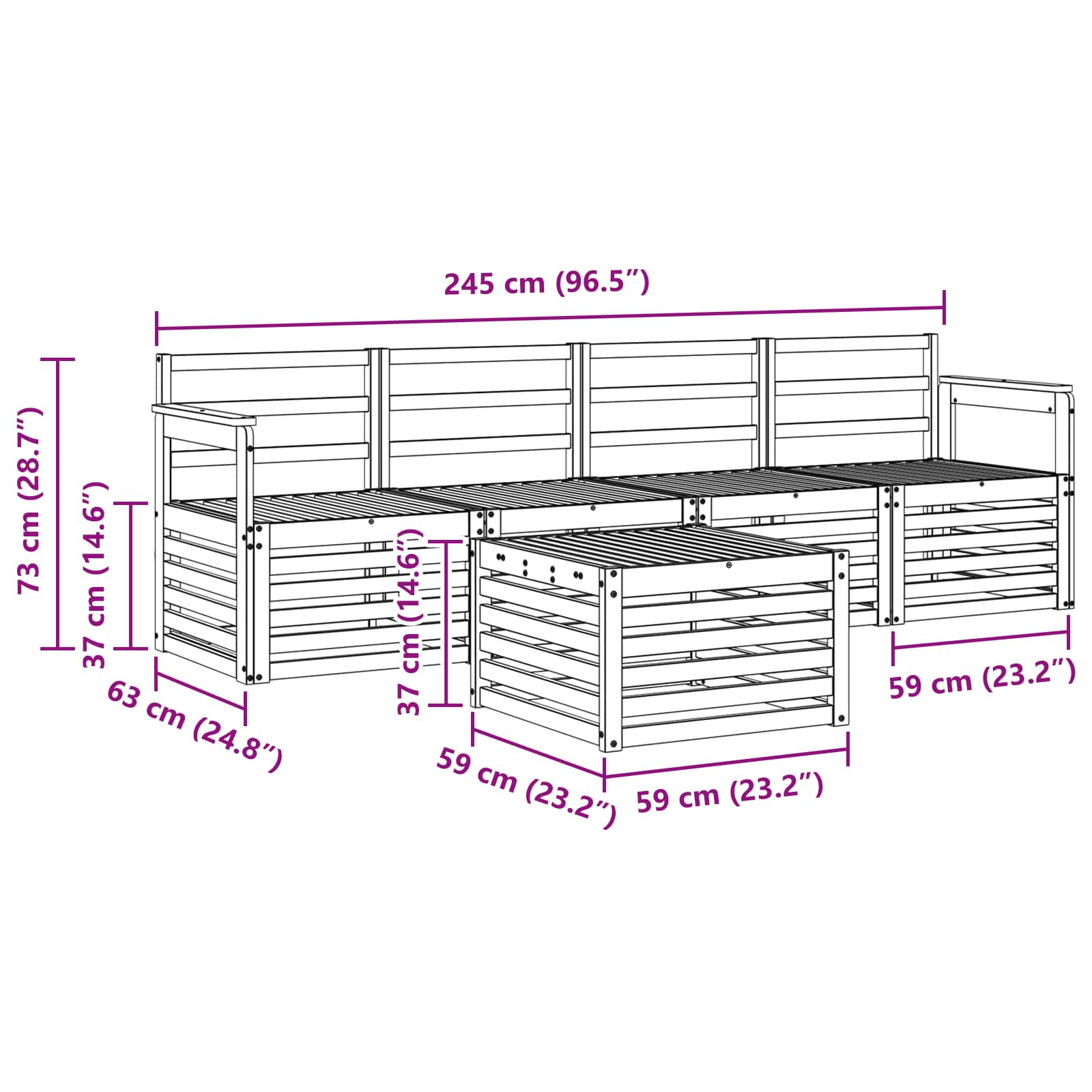 Sofagarnituren 5 pcs Natur Massivholz Akazie