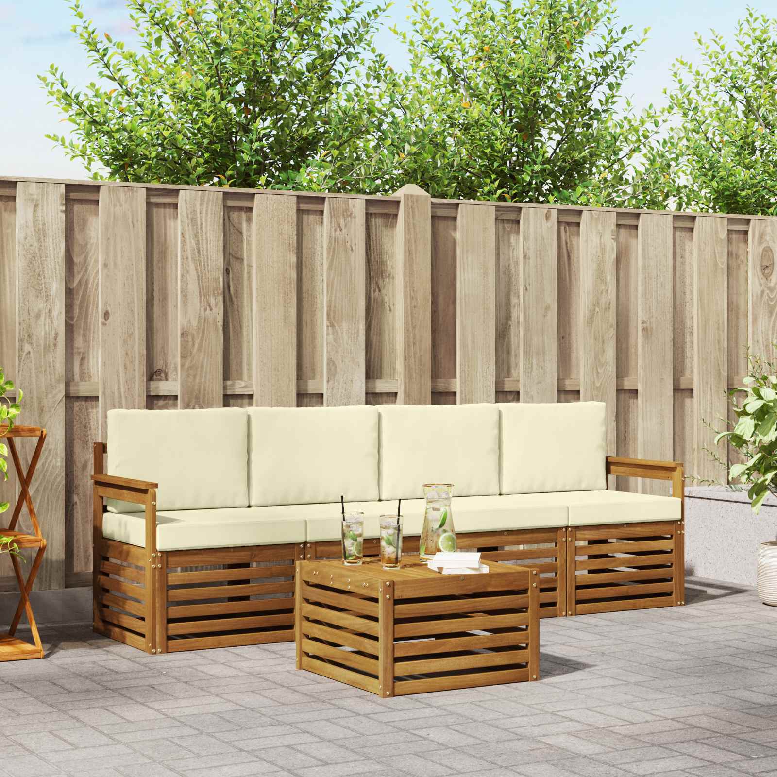 Outdoor-Sofagarnitur 5 pcs Natur und Creme Massivholz Akazie