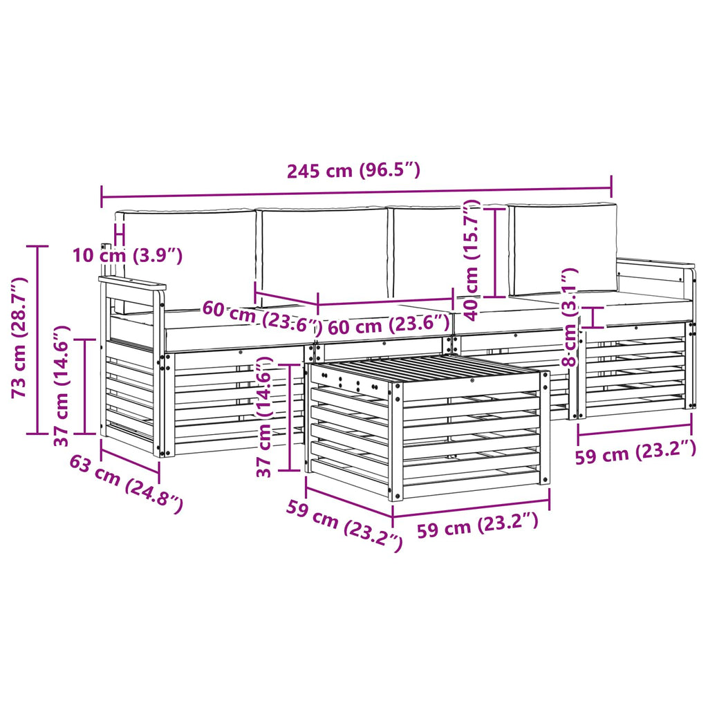 Outdoor-Sofagarnitur 5 pcs Natur und Creme Massivholz Akazie