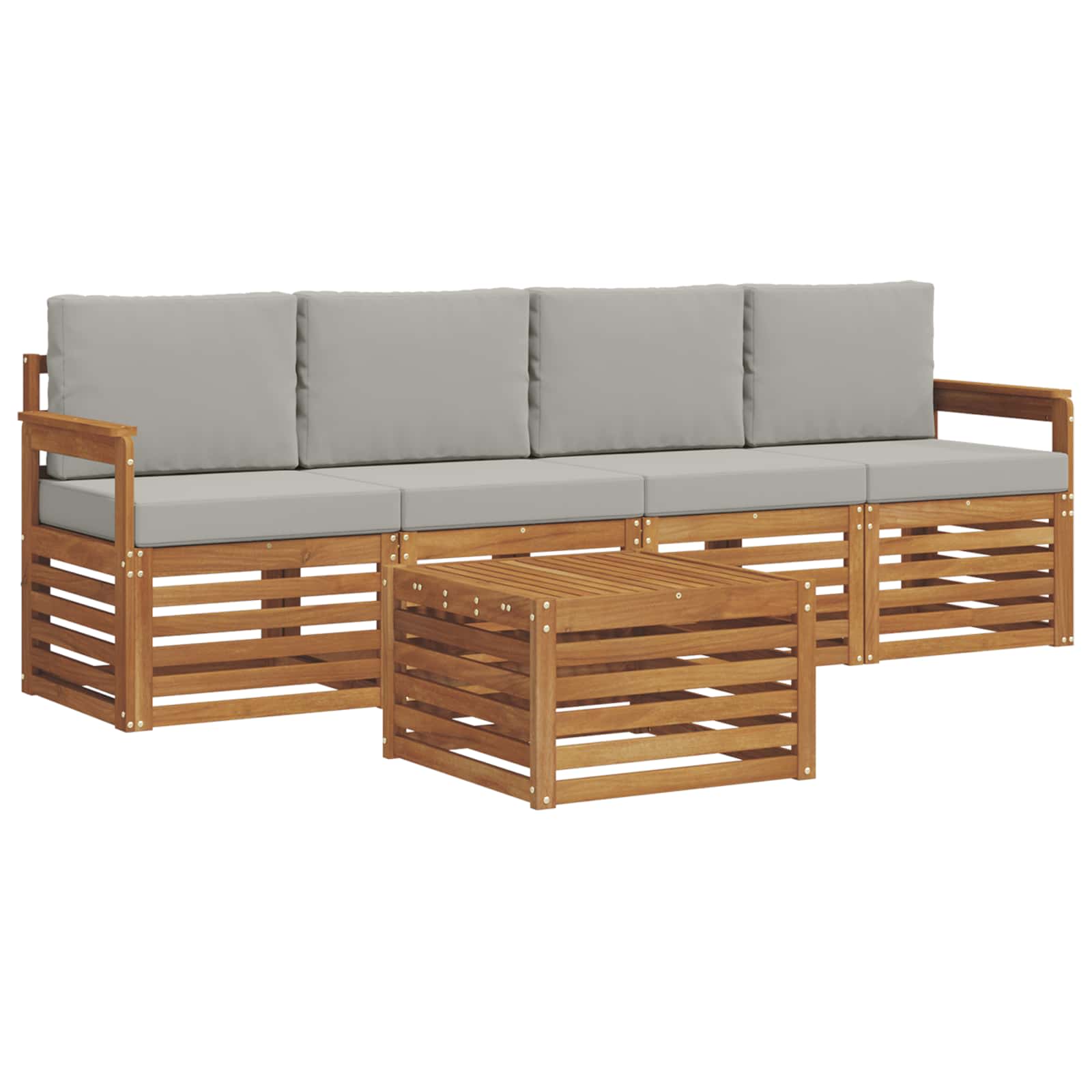Outdoor-Sofagarnitur mit Kissen 5 pcs Natürlich und Hellgrau