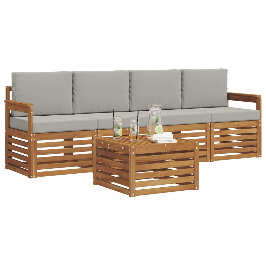 Outdoor-Sofagarnitur mit Kissen 5 pcs Natürlich und Hellgrau