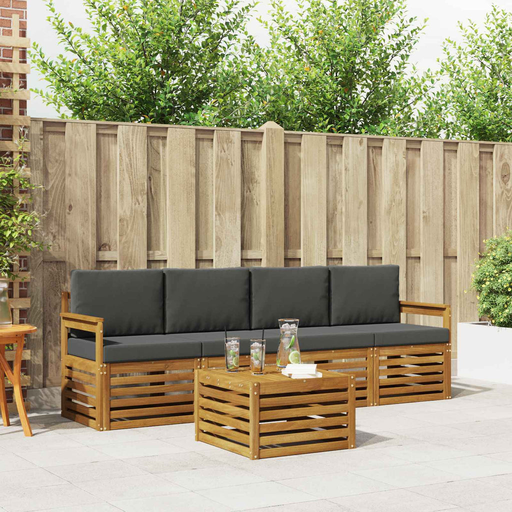 Outdoor-Sofagarnitur mit Kissen 5 pcs Natur und Anthrazit