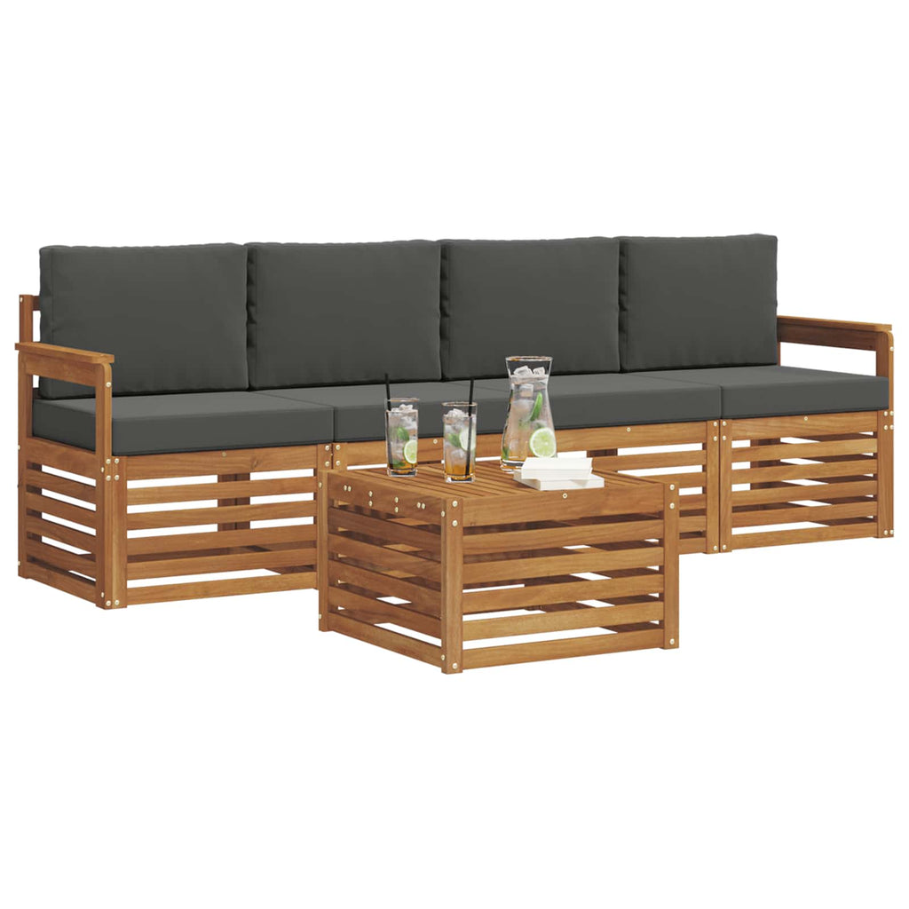 Outdoor-Sofagarnitur mit Kissen 5 pcs Natur und Anthrazit