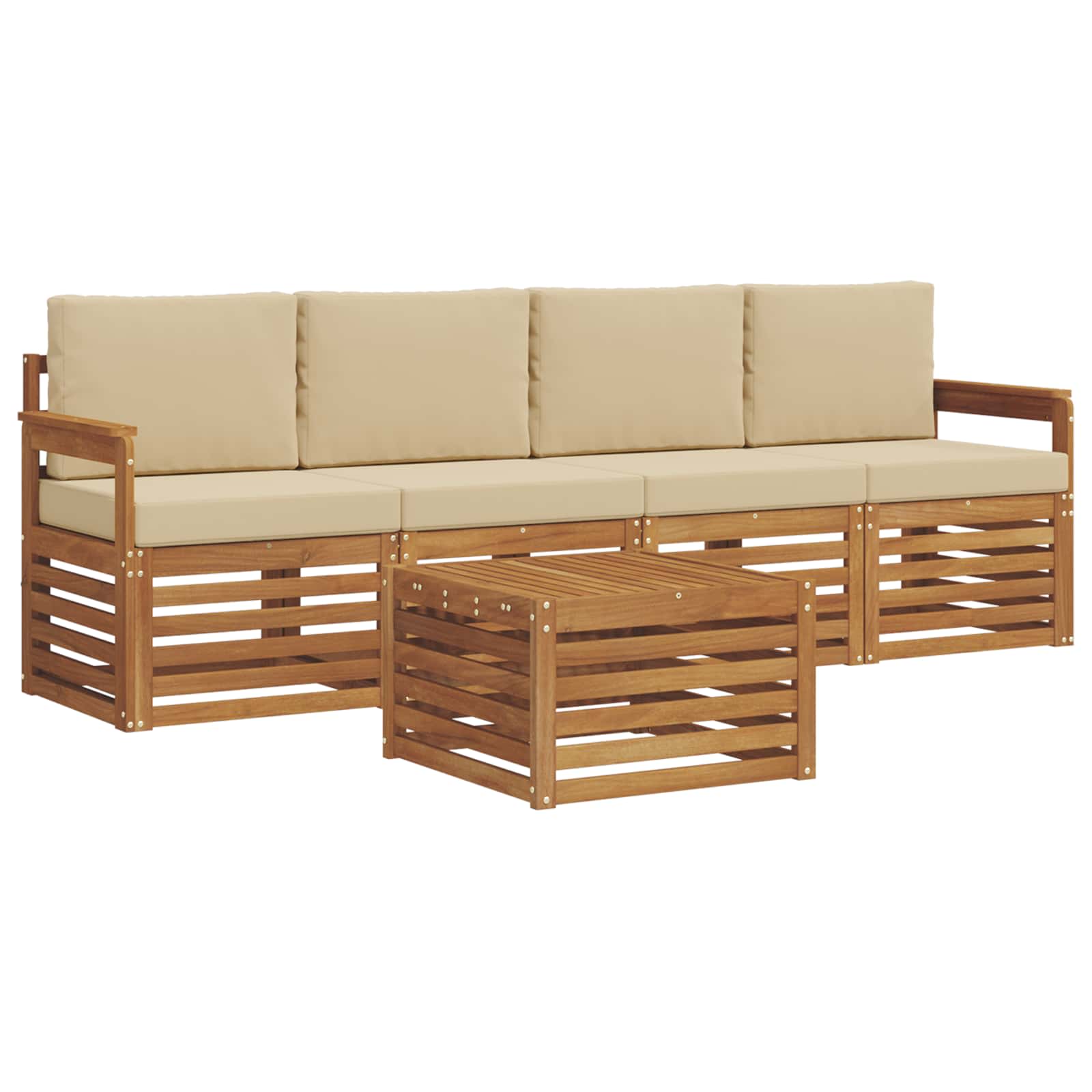 Outdoor-Sofagarnitur 5 pcs Natur und Beige Massivholz Akazie