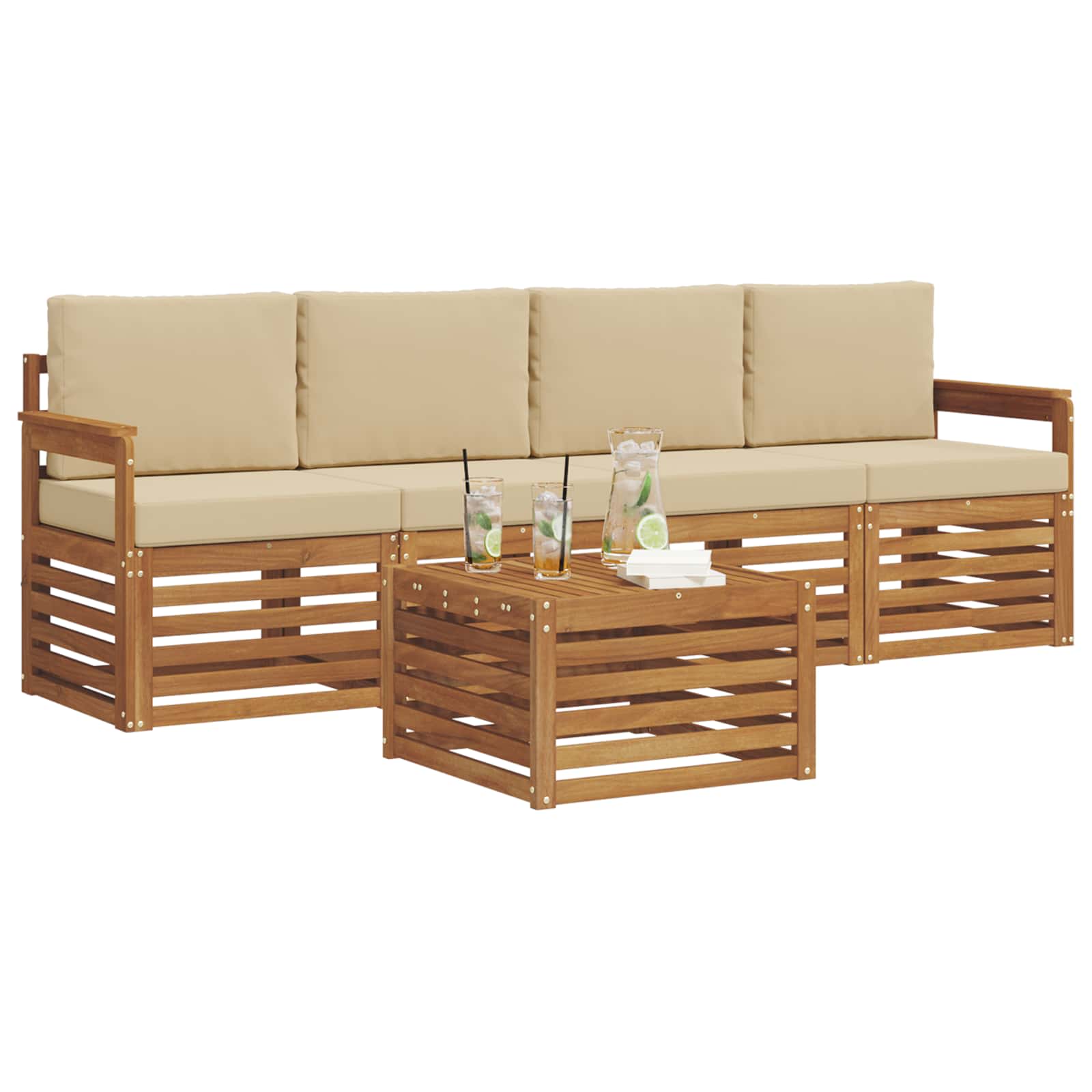 Outdoor-Sofagarnitur 5 pcs Natur und Beige Massivholz Akazie
