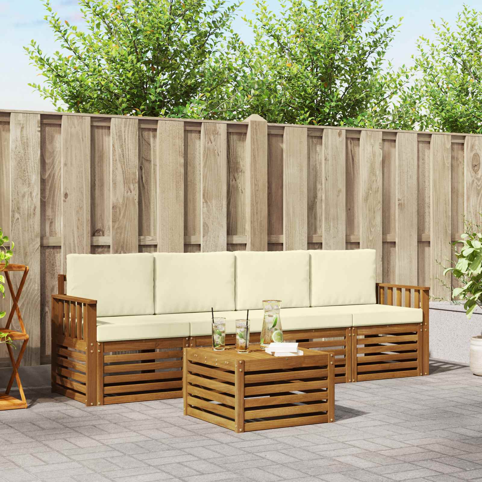 Outdoor-Sofagarnitur 5 pcs Natur und Creme Massivholz Akazie