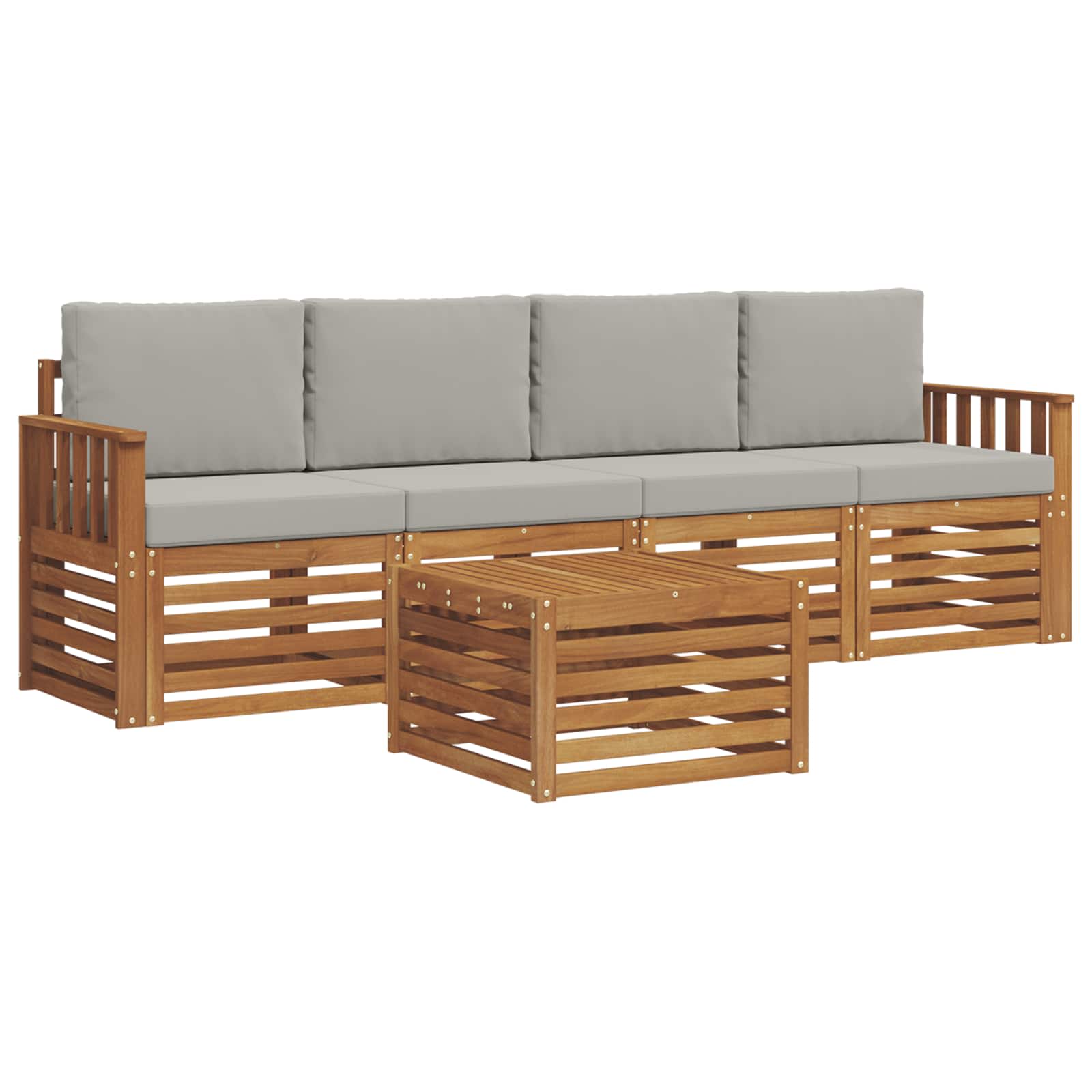 Outdoor-Sofagarnitur mit Kissen 5 pcs Natürlich und Hellgrau