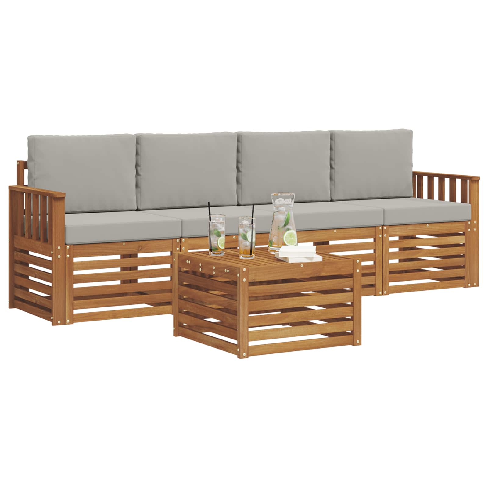 Outdoor-Sofagarnitur mit Kissen 5 pcs Natürlich und Hellgrau