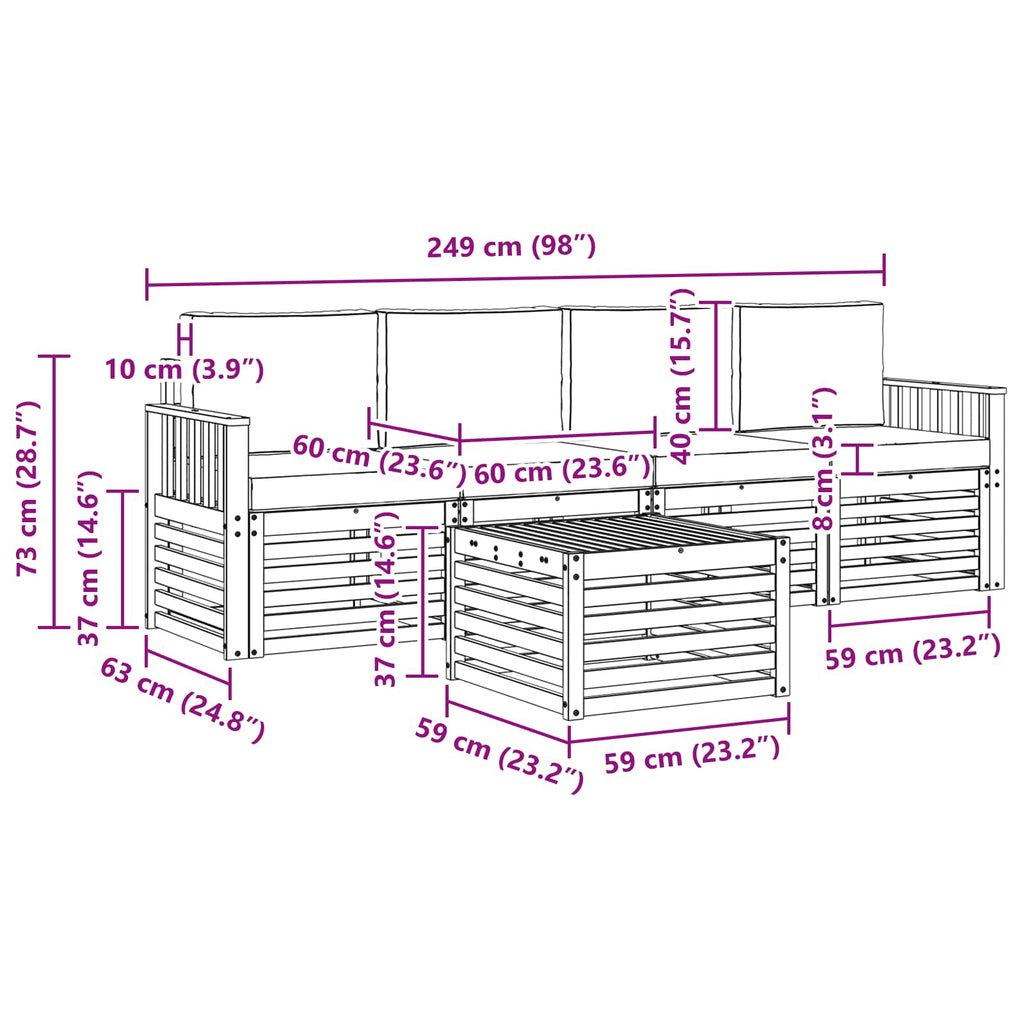 Outdoor-Sofagarnitur mit Kissen 5 pcs Natürlich und Hellgrau