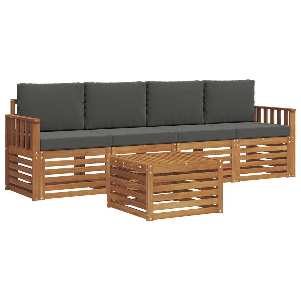 Outdoor-Sofagarnitur mit Kissen 5 pcs Natur und Anthrazit