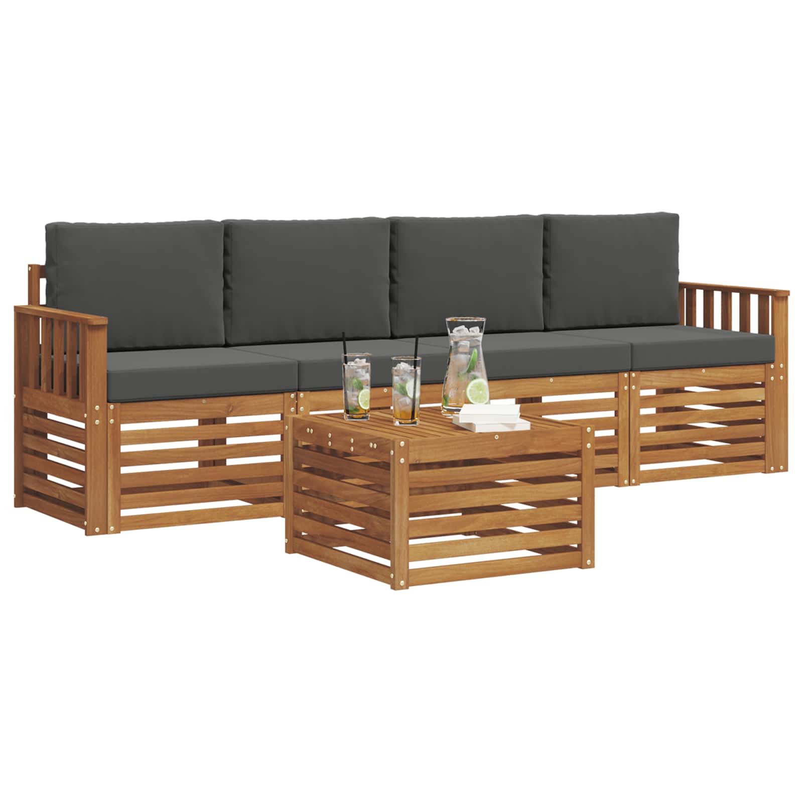 Outdoor-Sofagarnitur mit Kissen 5 pcs Natur und Anthrazit