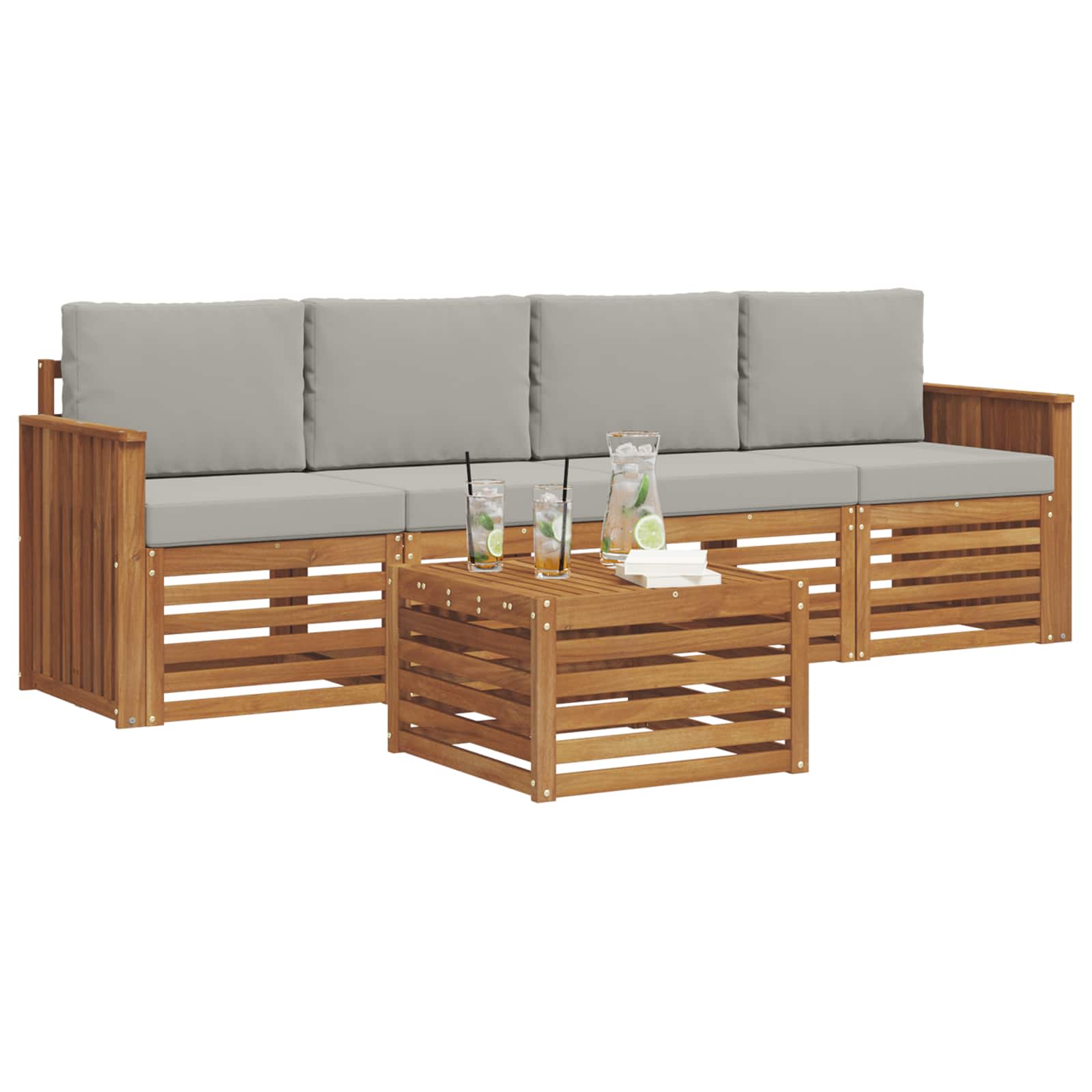 Outdoor-Sofagarnitur mit Kissen 5 pcs Natürlich und Hellgrau