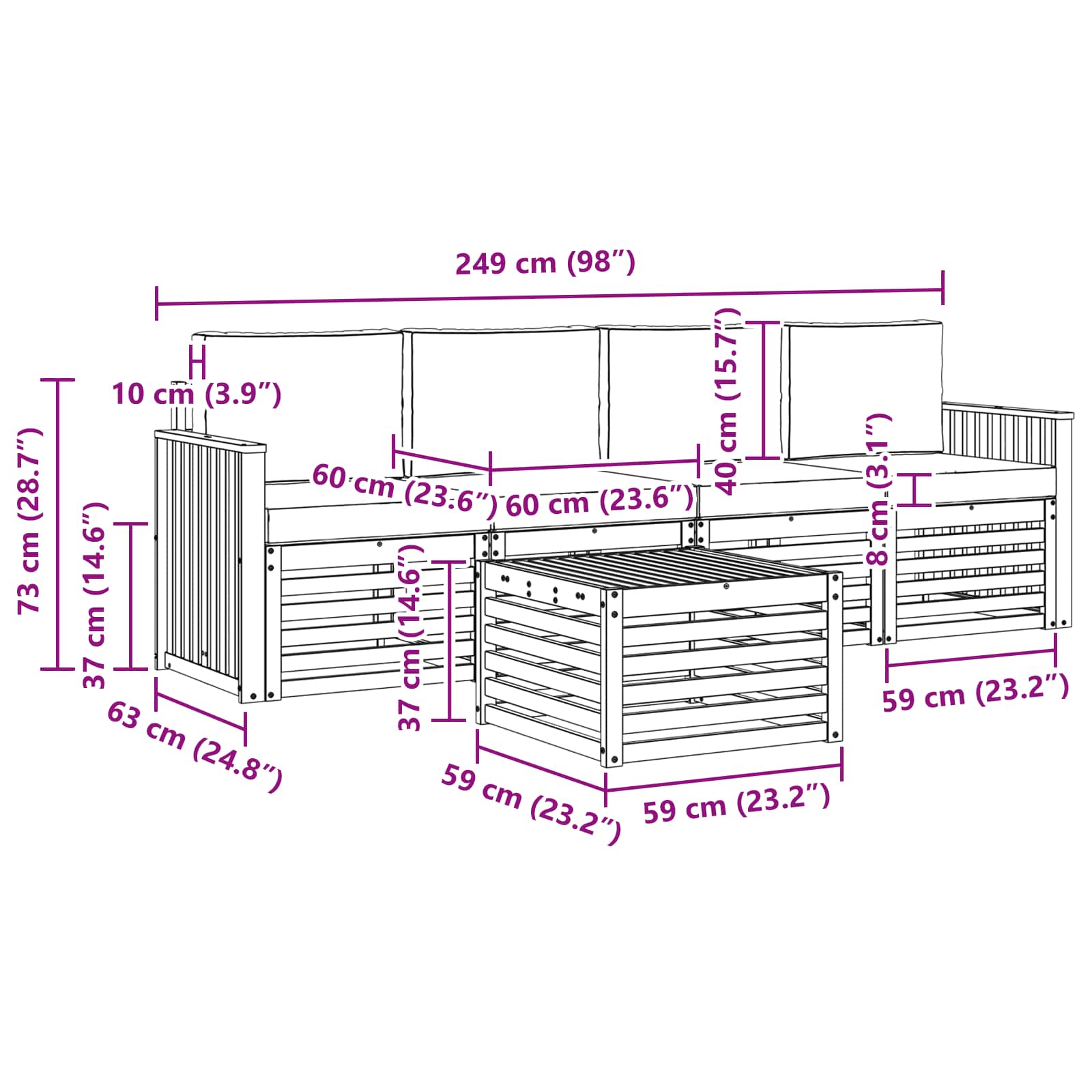 Outdoor-Sofagarnitur mit Kissen 5 pcs Natürlich und Hellgrau