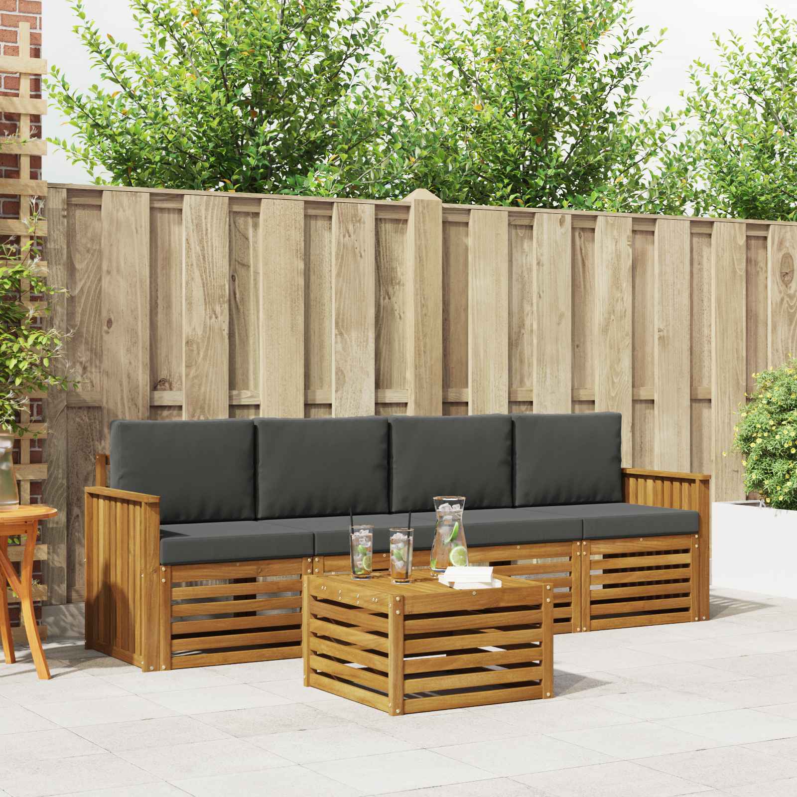 Outdoor-Sofagarnitur mit Kissen 5 pcs Natur und Anthrazit