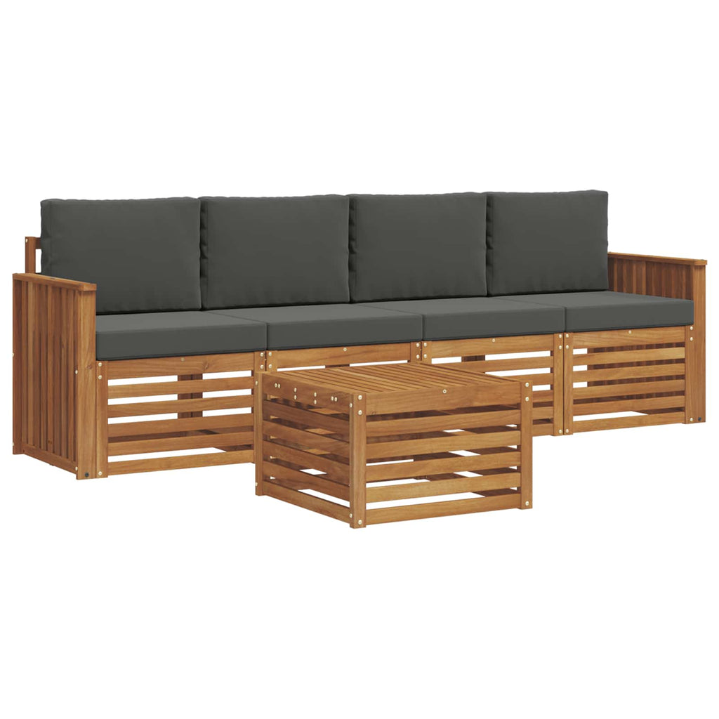 Outdoor-Sofagarnitur mit Kissen 5 pcs Natur und Anthrazit