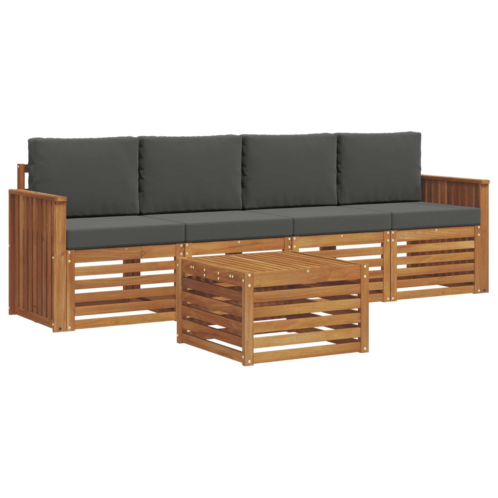 Outdoor-Sofagarnitur mit Kissen 5 pcs Natur und Anthrazit