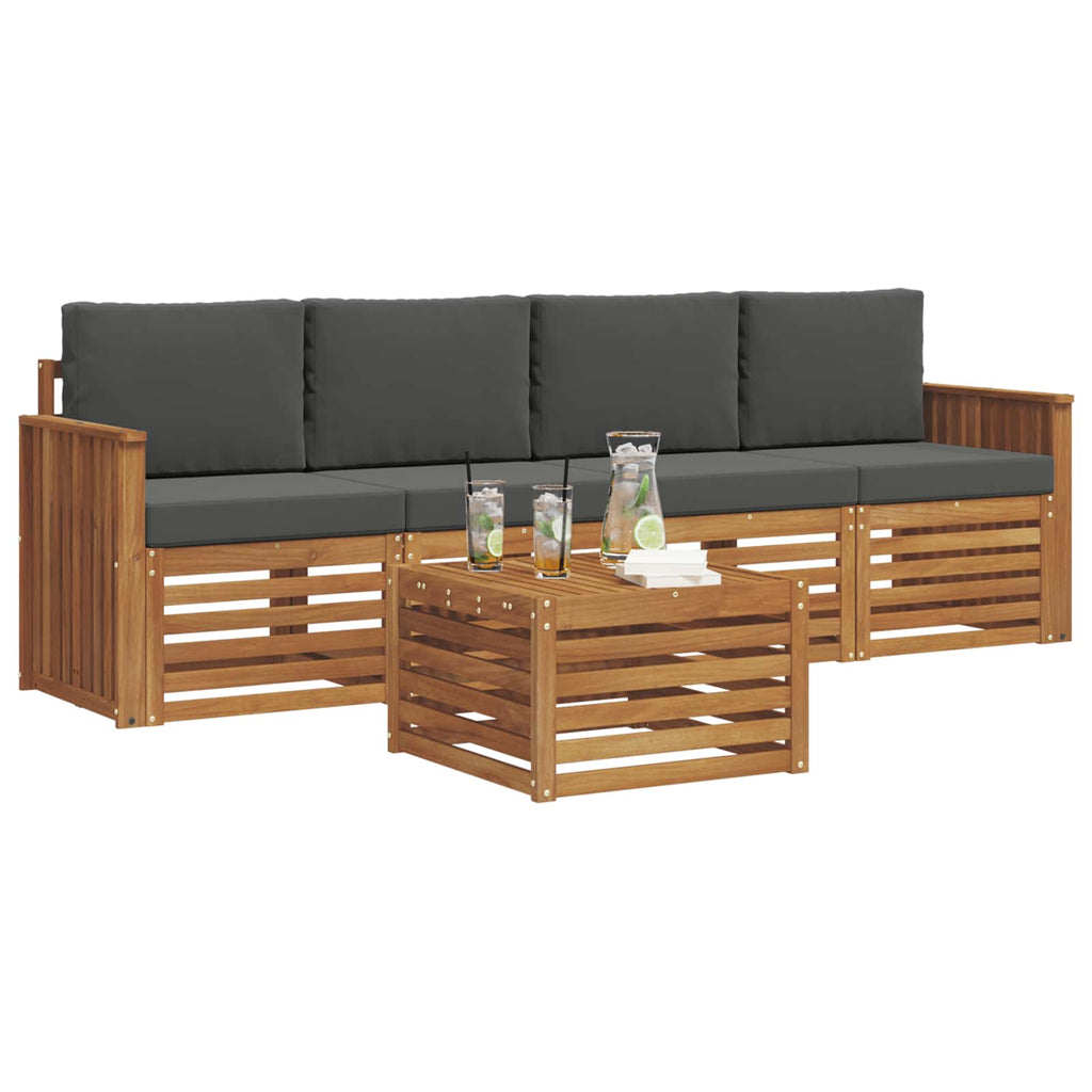 Outdoor-Sofagarnitur mit Kissen 5 pcs Natur und Anthrazit
