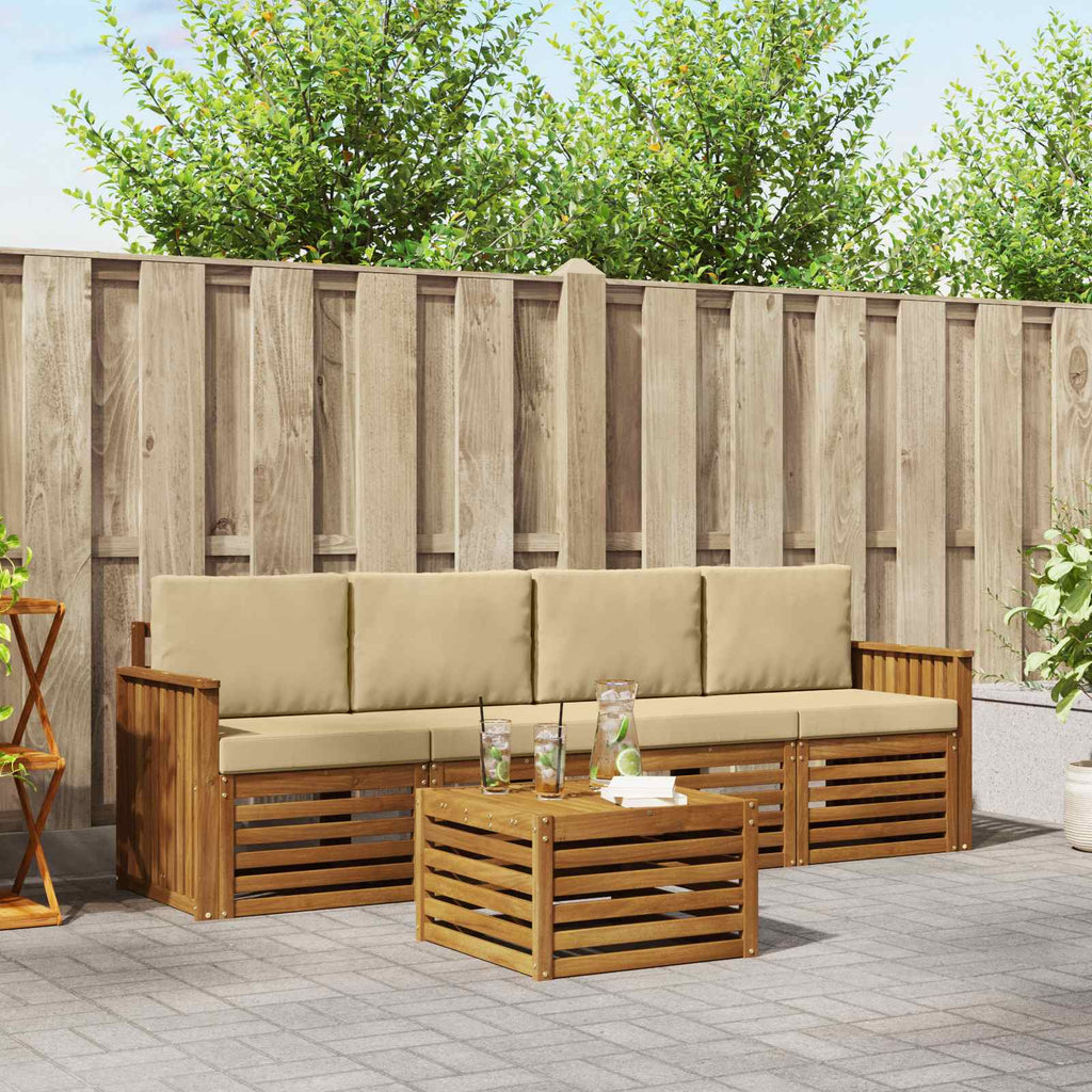 Outdoor-Sofagarnitur 5 pcs Natur und Beige Massivholz Akazie