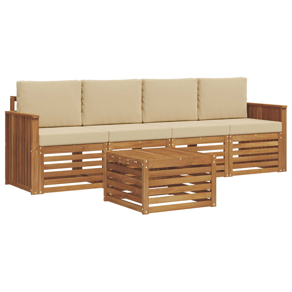 Outdoor-Sofagarnitur 5 pcs Natur und Beige Massivholz Akazie