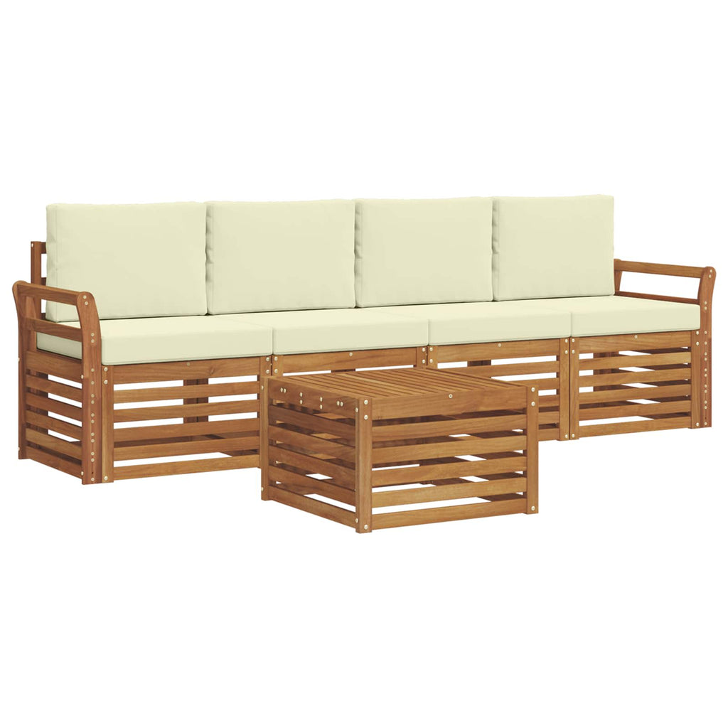 Outdoor-Sofagarnitur 5 pcs Natur und Creme Massivholz Akazie