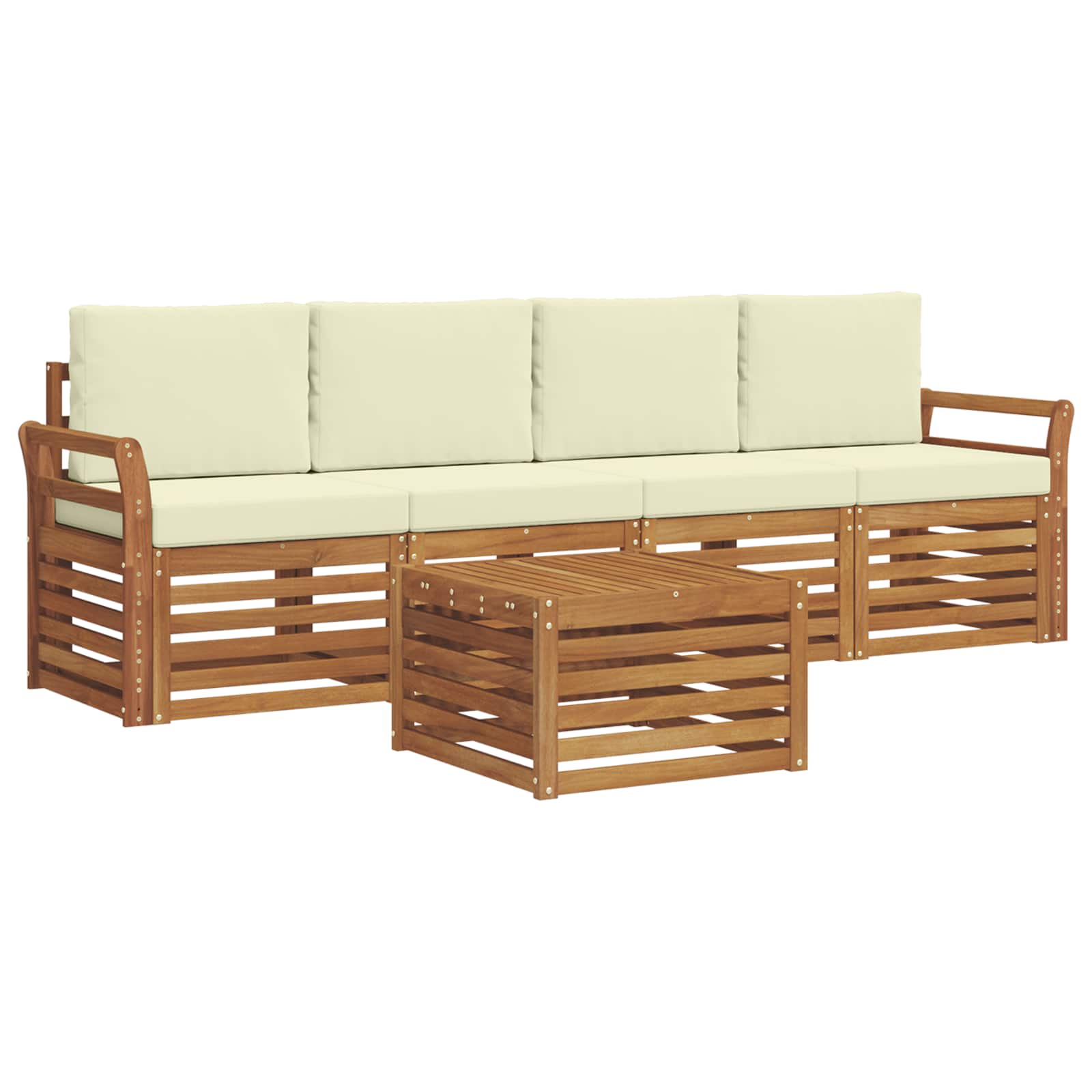 Outdoor-Sofagarnitur 5 pcs Natur und Creme Massivholz Akazie