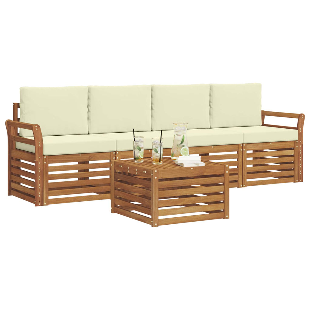 Outdoor-Sofagarnitur 5 pcs Natur und Creme Massivholz Akazie