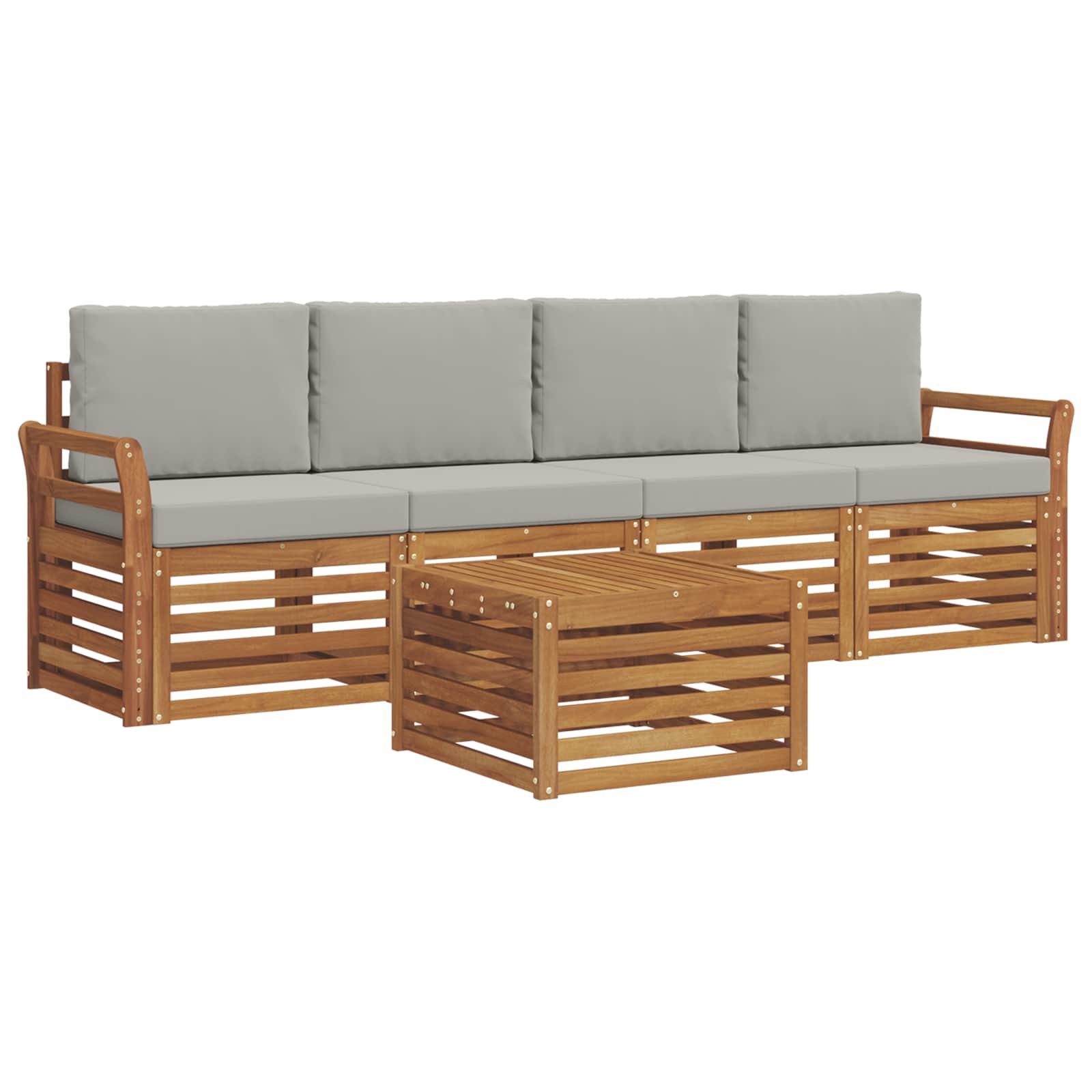 Outdoor-Sofagarnitur mit Kissen 5 pcs Natürlich und Hellgrau
