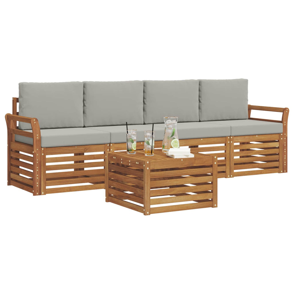 Outdoor-Sofagarnitur mit Kissen 5 pcs Natürlich und Hellgrau
