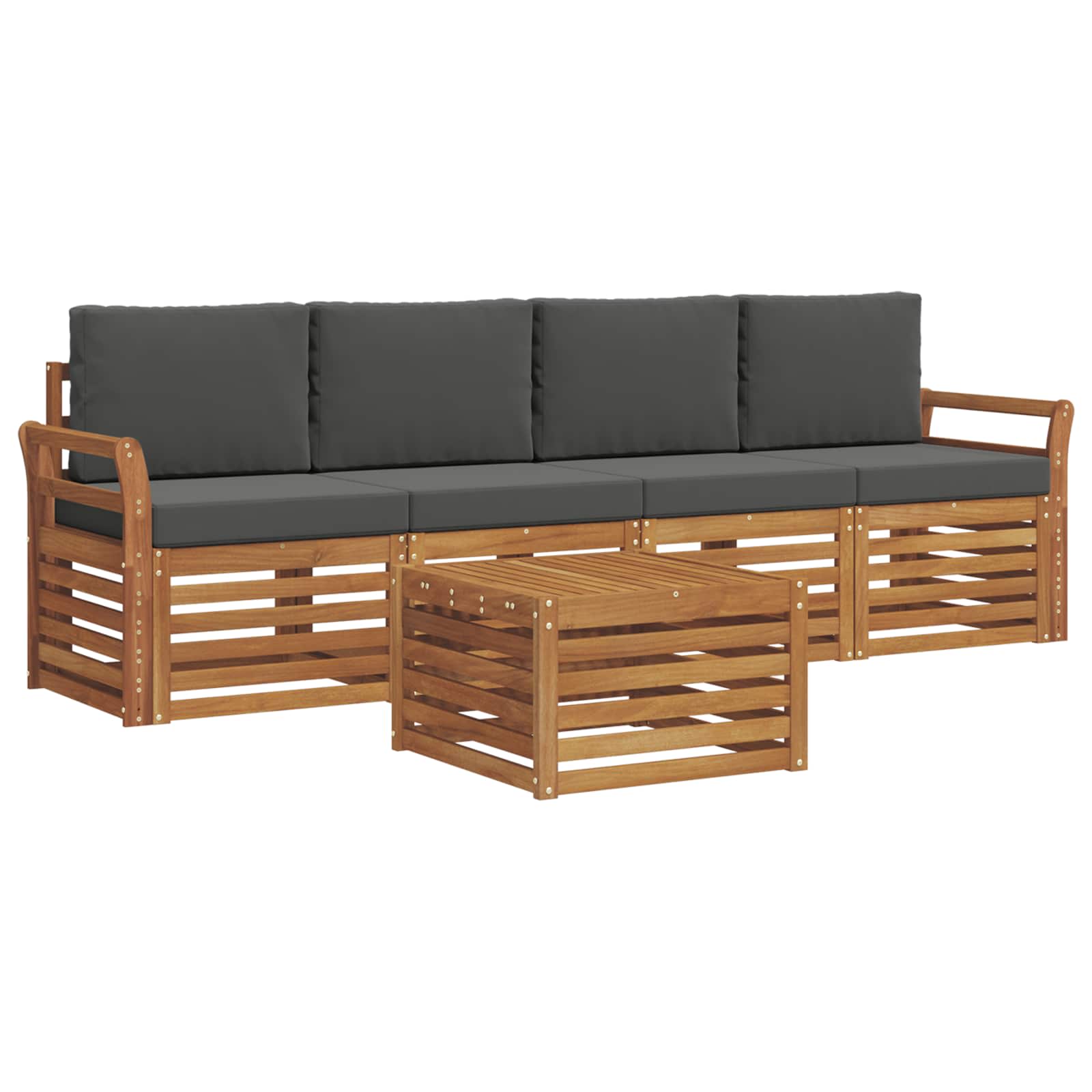 Outdoor-Sofagarnitur mit Kissen 5 pcs Natur und Anthrazit