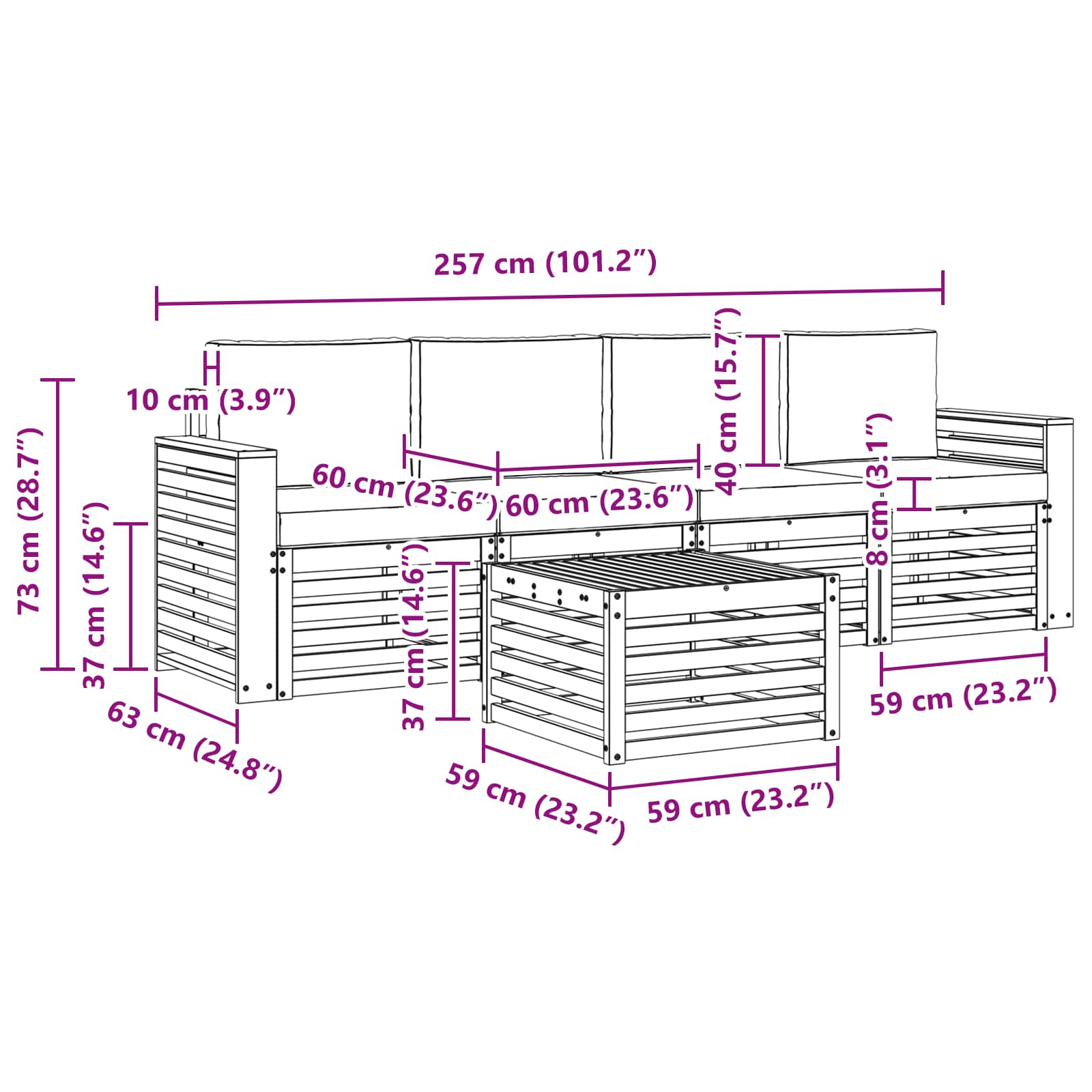 Outdoor-Sofagarnitur 5 pcs Natur und Creme Massivholz Akazie