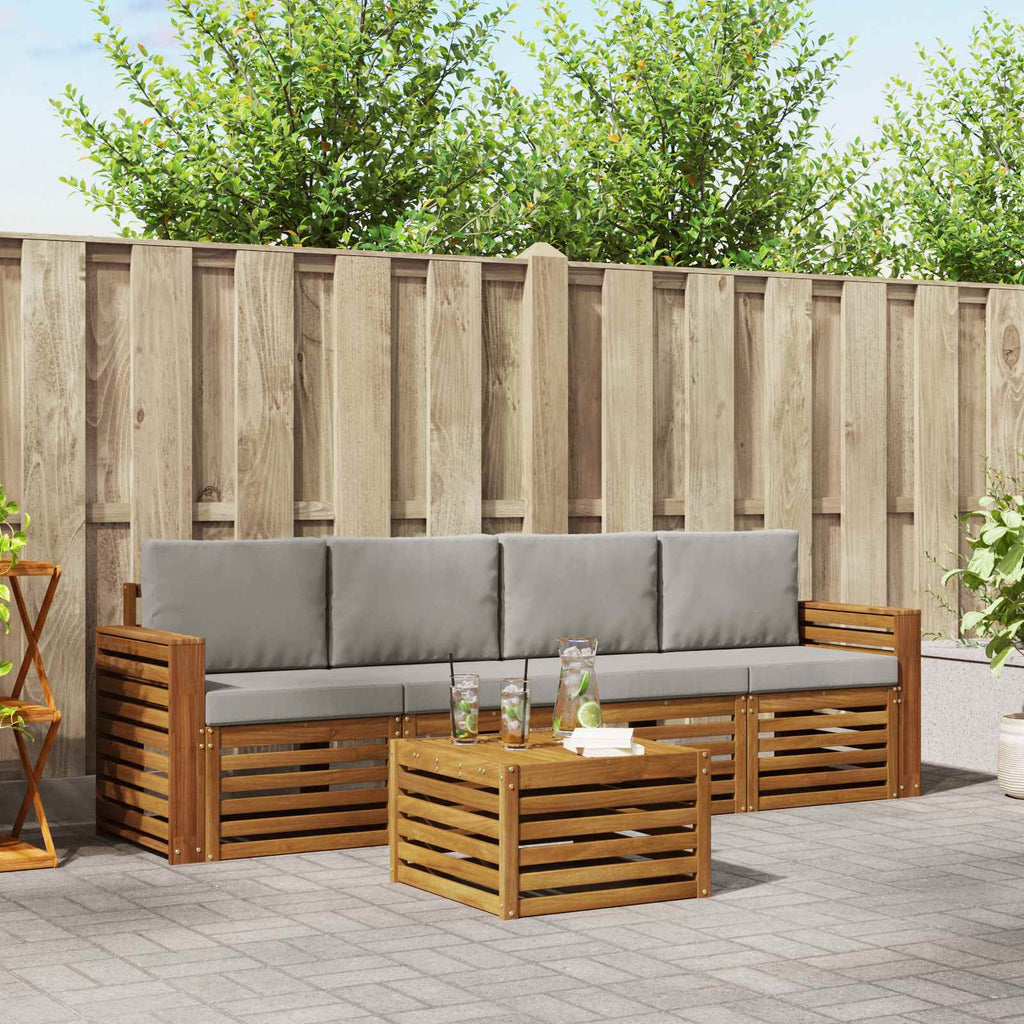 Outdoor-Sofagarnitur mit Kissen 5 pcs Natürlich und Hellgrau