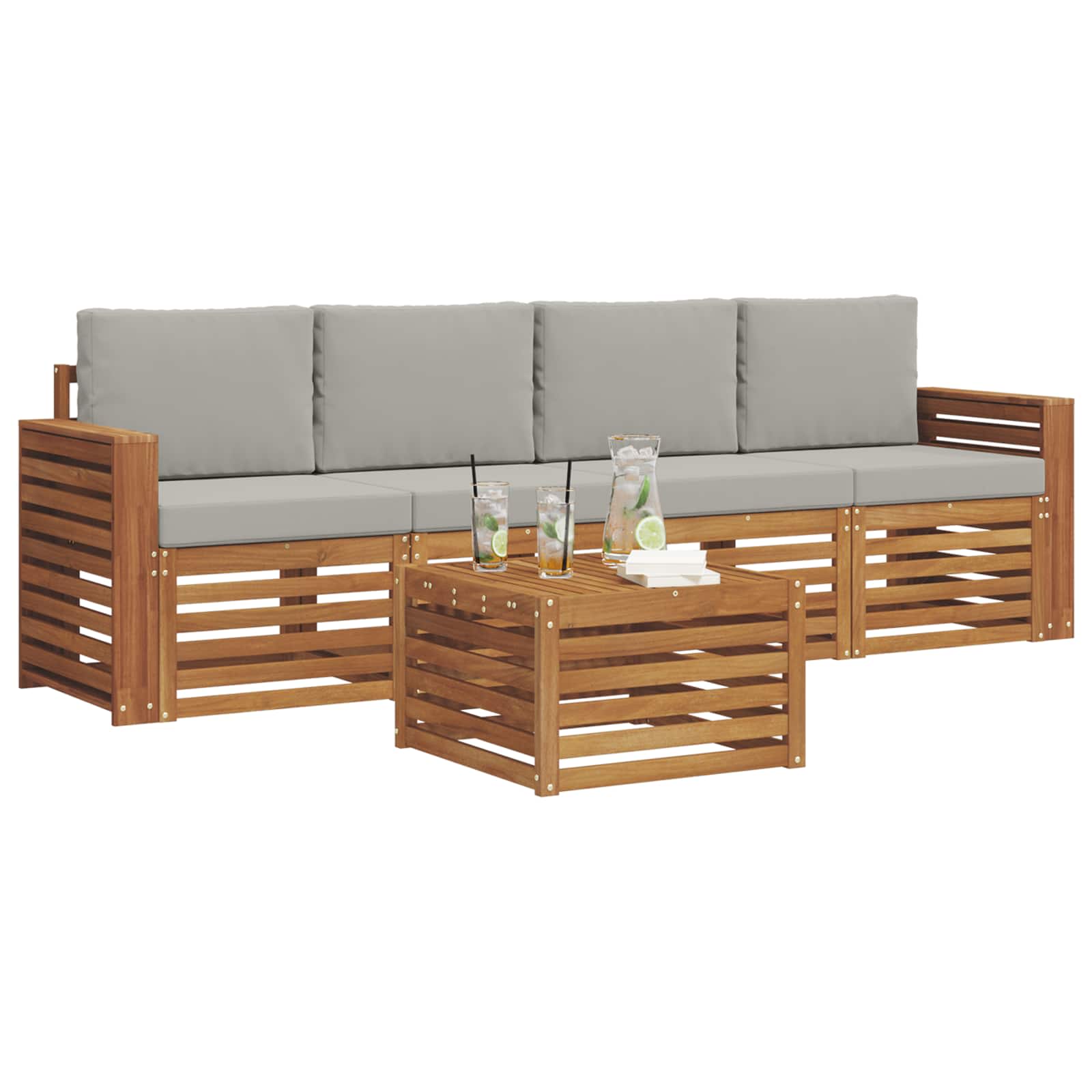 Outdoor-Sofagarnitur mit Kissen 5 pcs Natürlich und Hellgrau