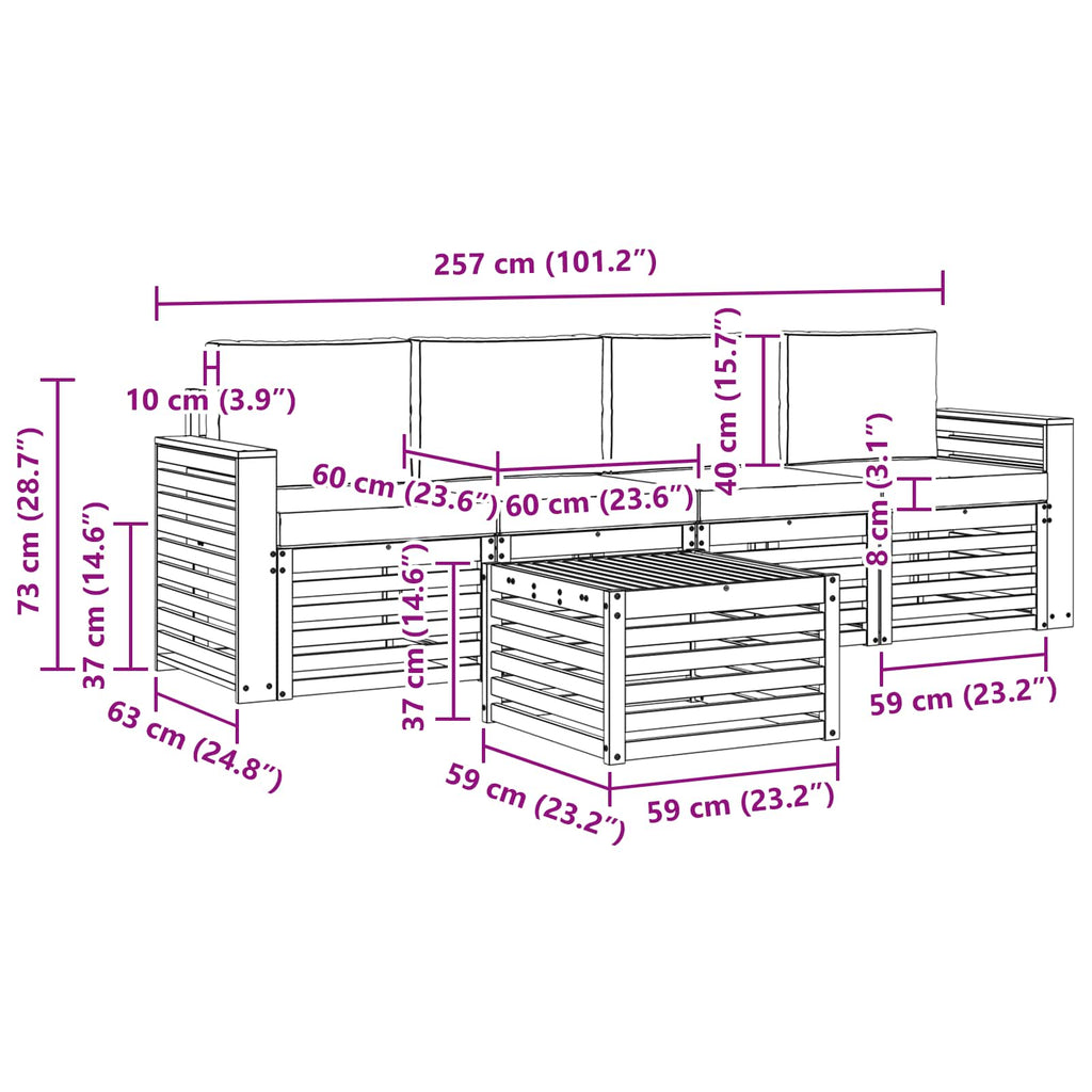 Outdoor-Sofagarnitur mit Kissen 5 pcs Natürlich und Hellgrau