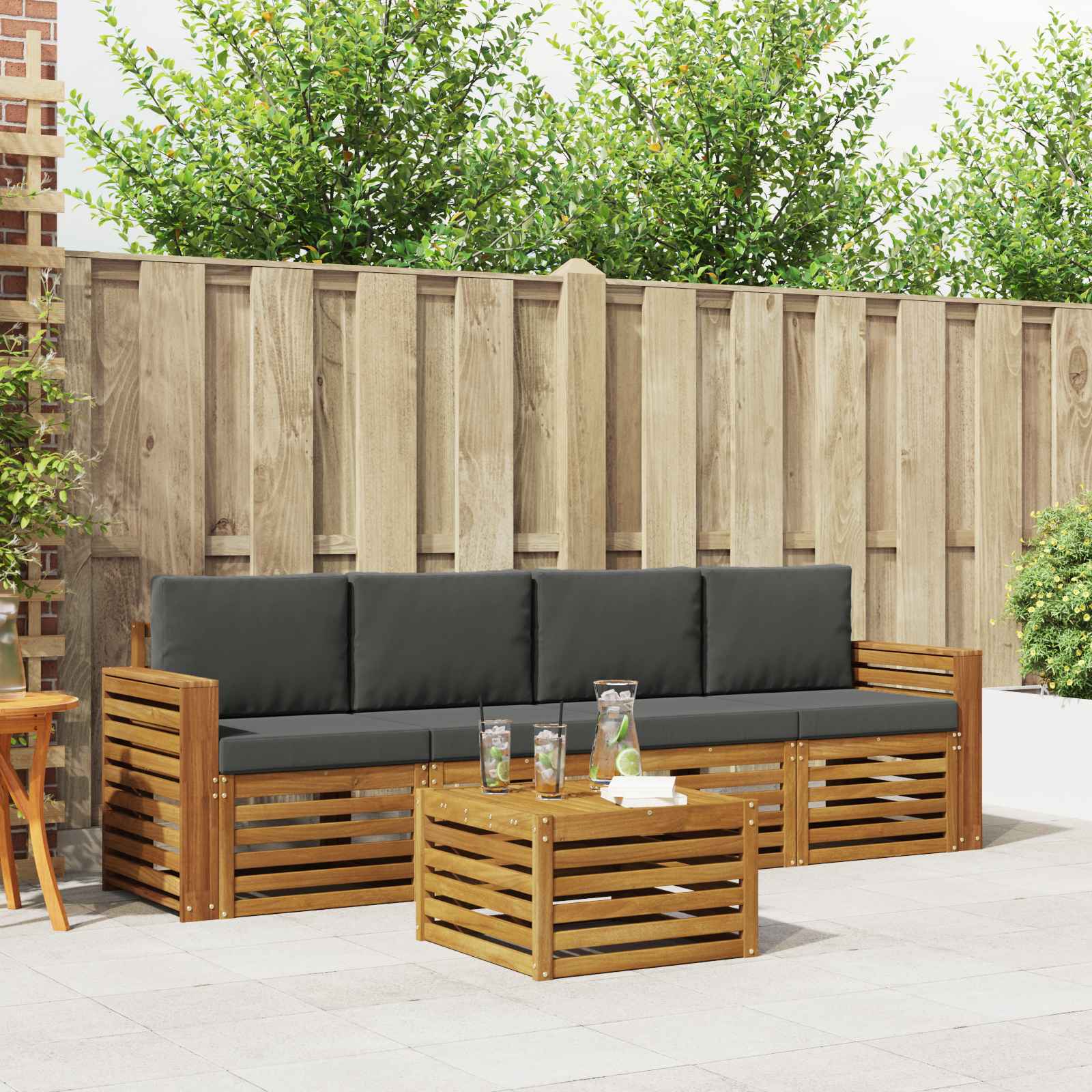 Outdoor-Sofagarnitur mit Kissen 5 pcs Natur und Anthrazit