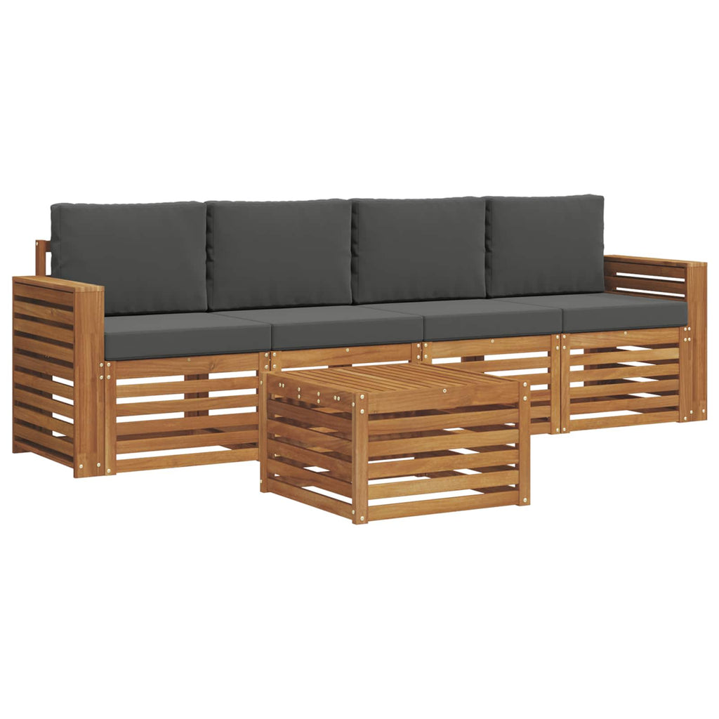 Outdoor-Sofagarnitur mit Kissen 5 pcs Natur und Anthrazit