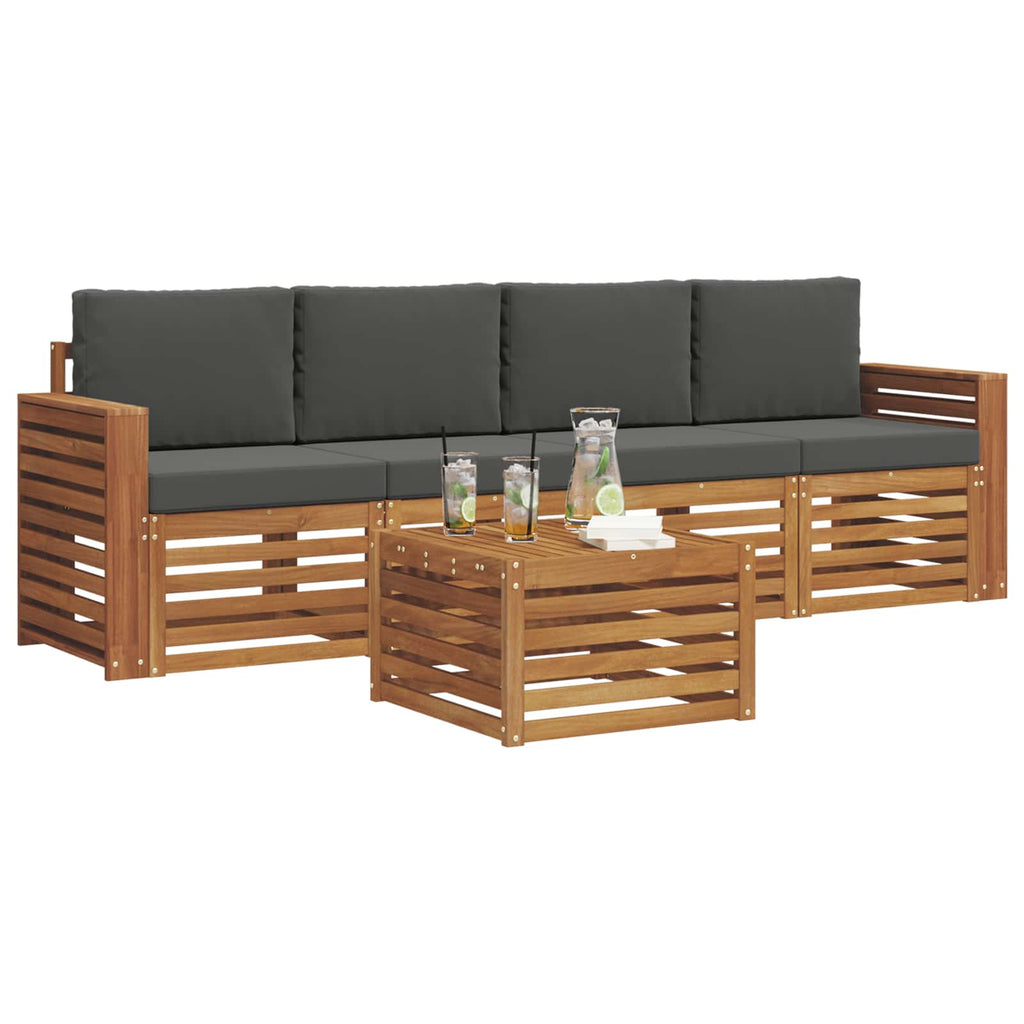 Outdoor-Sofagarnitur mit Kissen 5 pcs Natur und Anthrazit