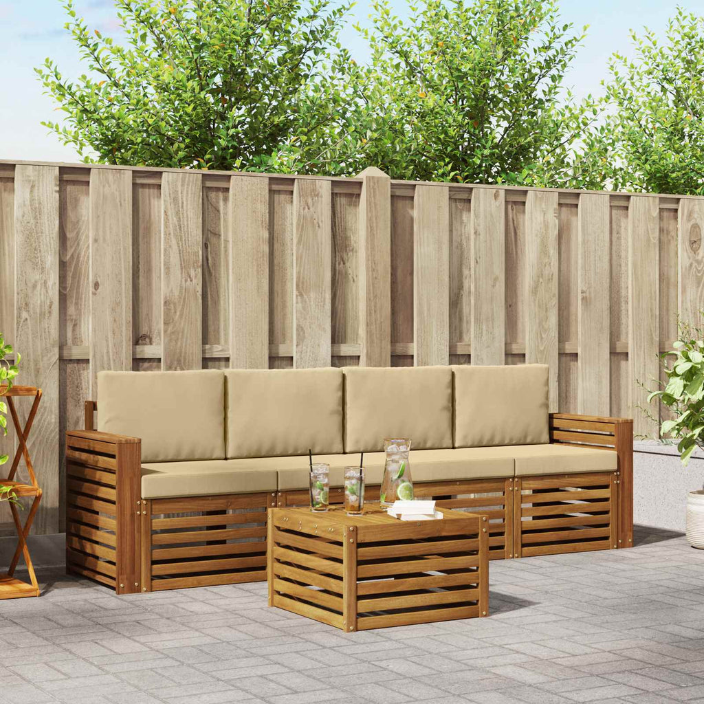 Outdoor-Sofagarnitur 5 pcs Natur und Beige Massivholz Akazie