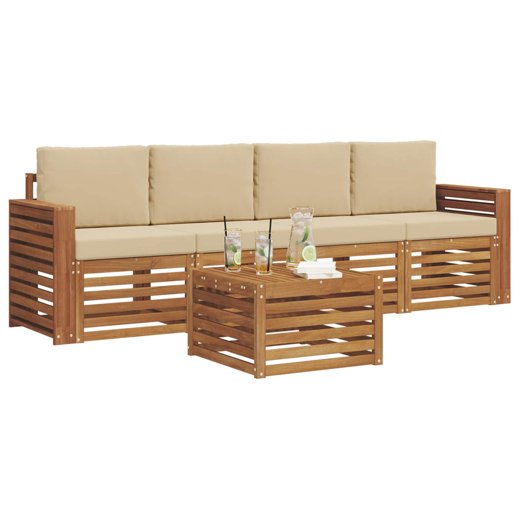 Outdoor-Sofagarnitur 5 pcs Natur und Beige Massivholz Akazie