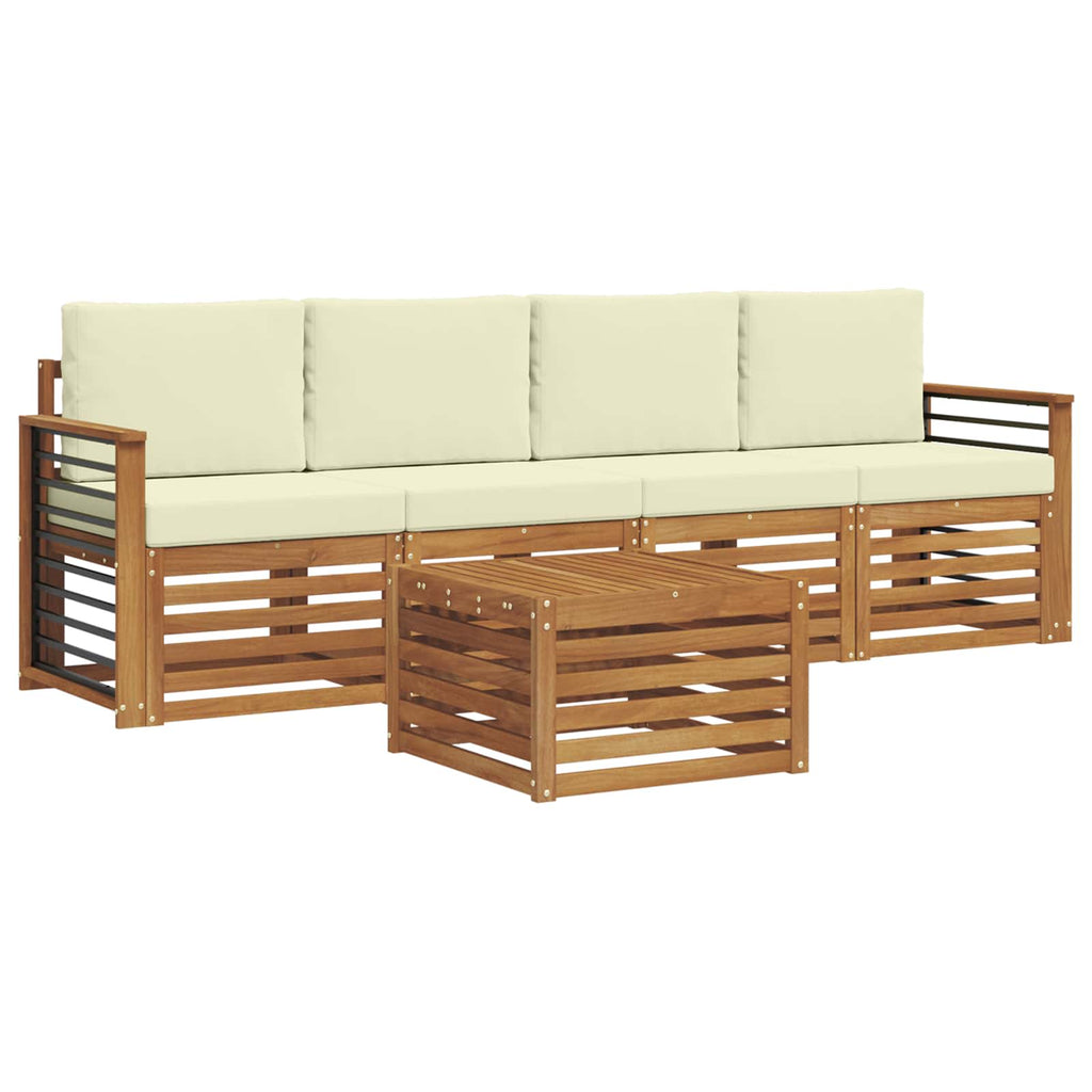 Outdoor-Sofagarnitur 5 pcs Natur und Creme Massivholz Akazie