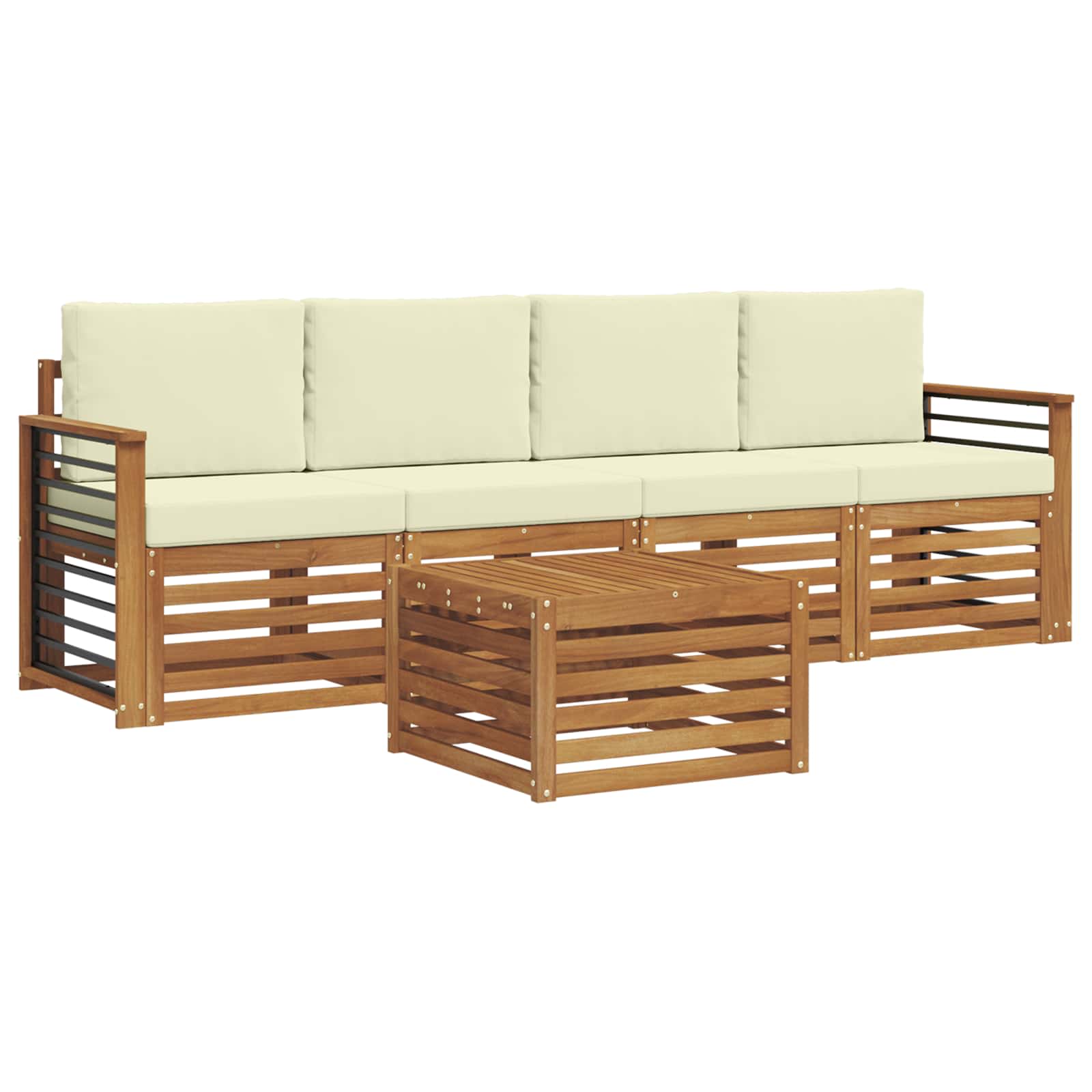 Outdoor-Sofagarnitur 5 pcs Natur und Creme Massivholz Akazie