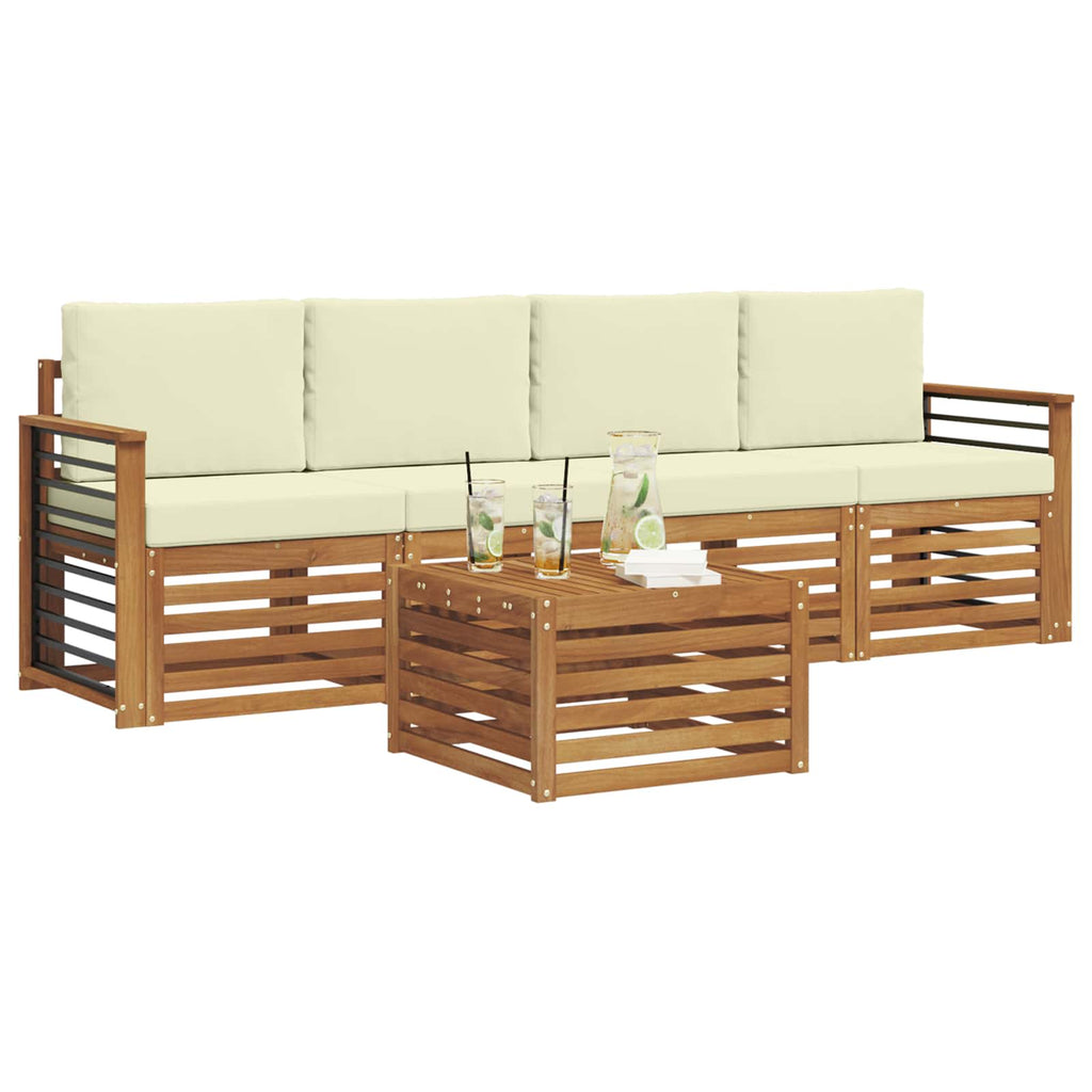 Outdoor-Sofagarnitur 5 pcs Natur und Creme Massivholz Akazie